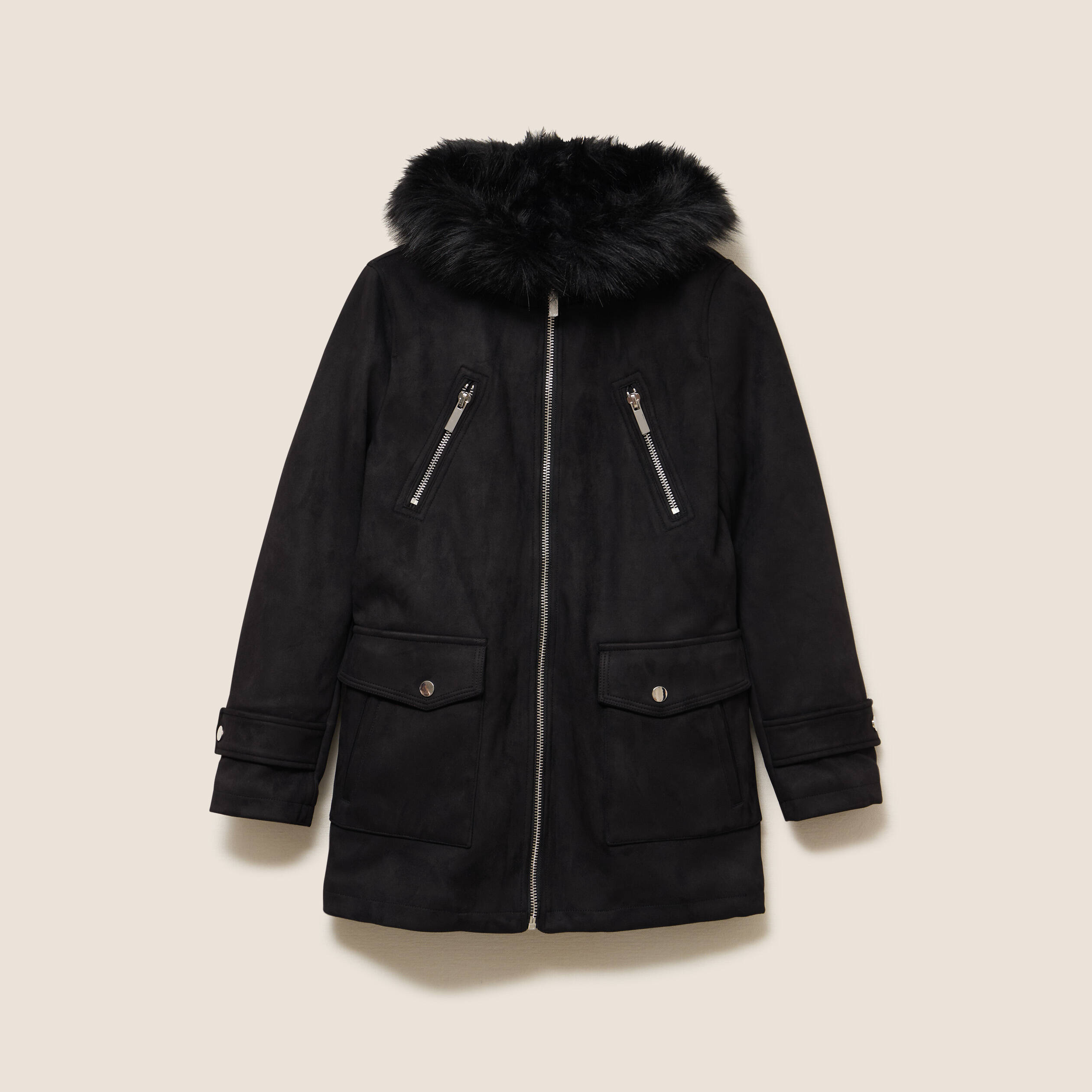 Manteau cintré mi-long à capuche noir femme Bréal