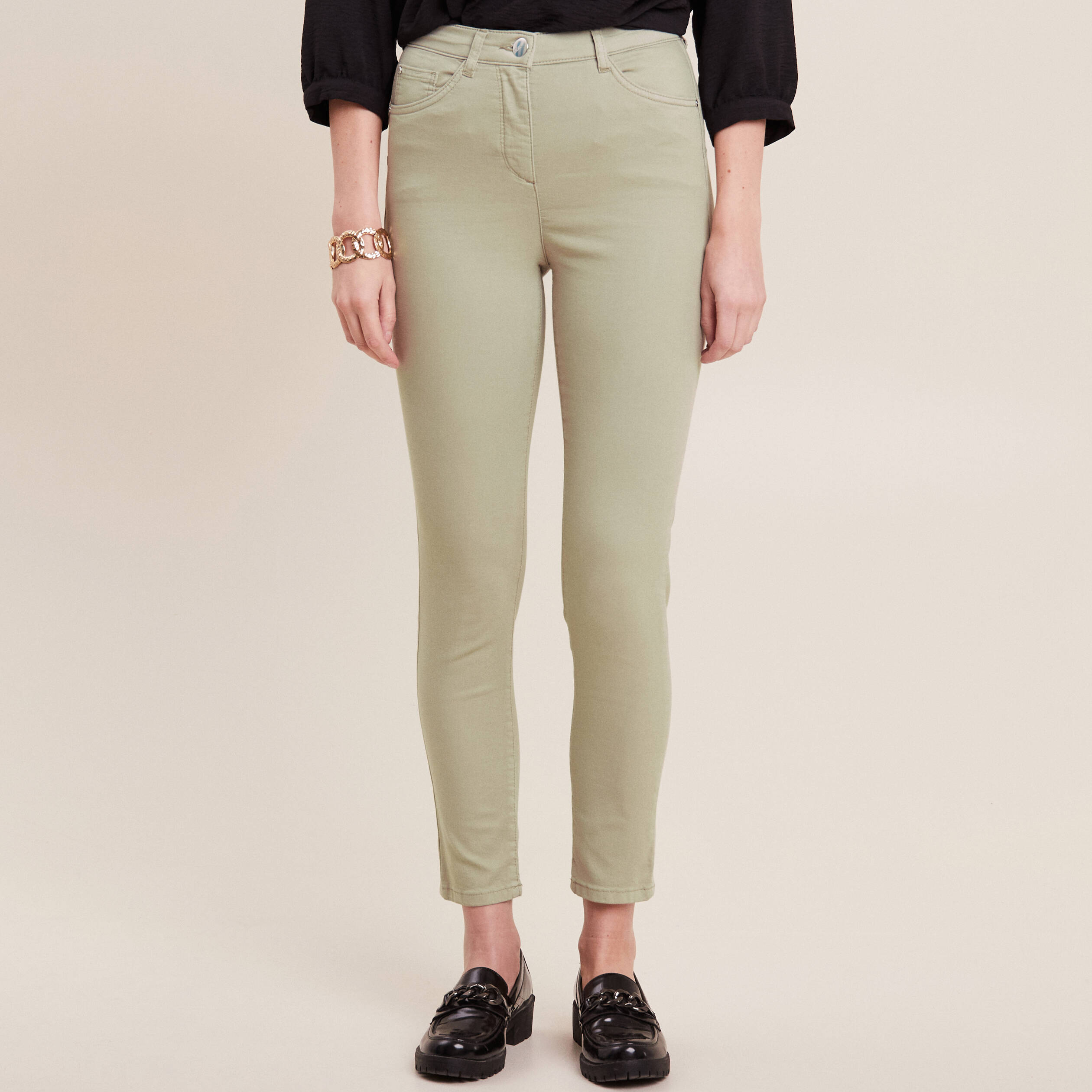 Pantalon léger taille haute 7/8ème vert clair femme