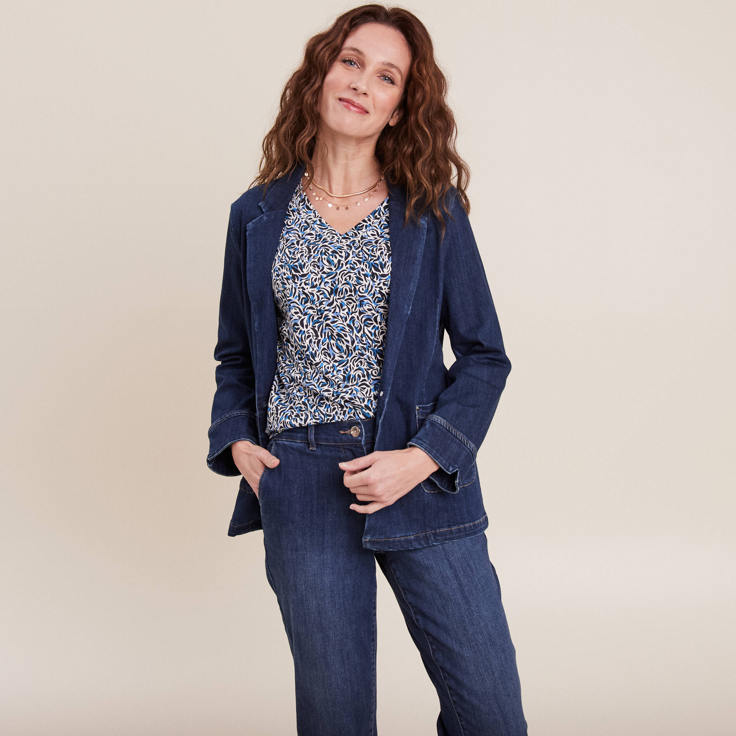 Veste tailleur en jean denim brut femme