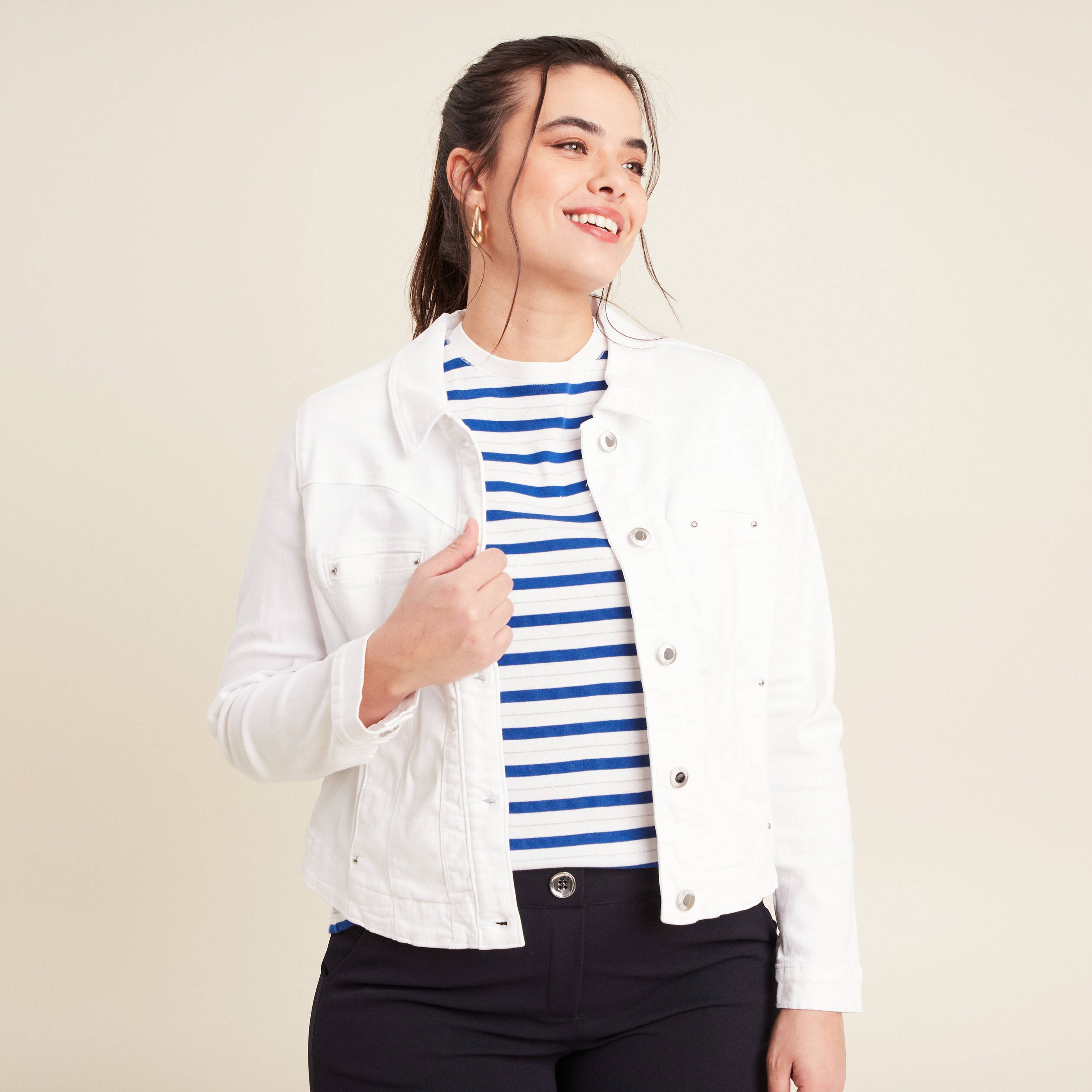 Blouson ajusté boutonné ecru femme