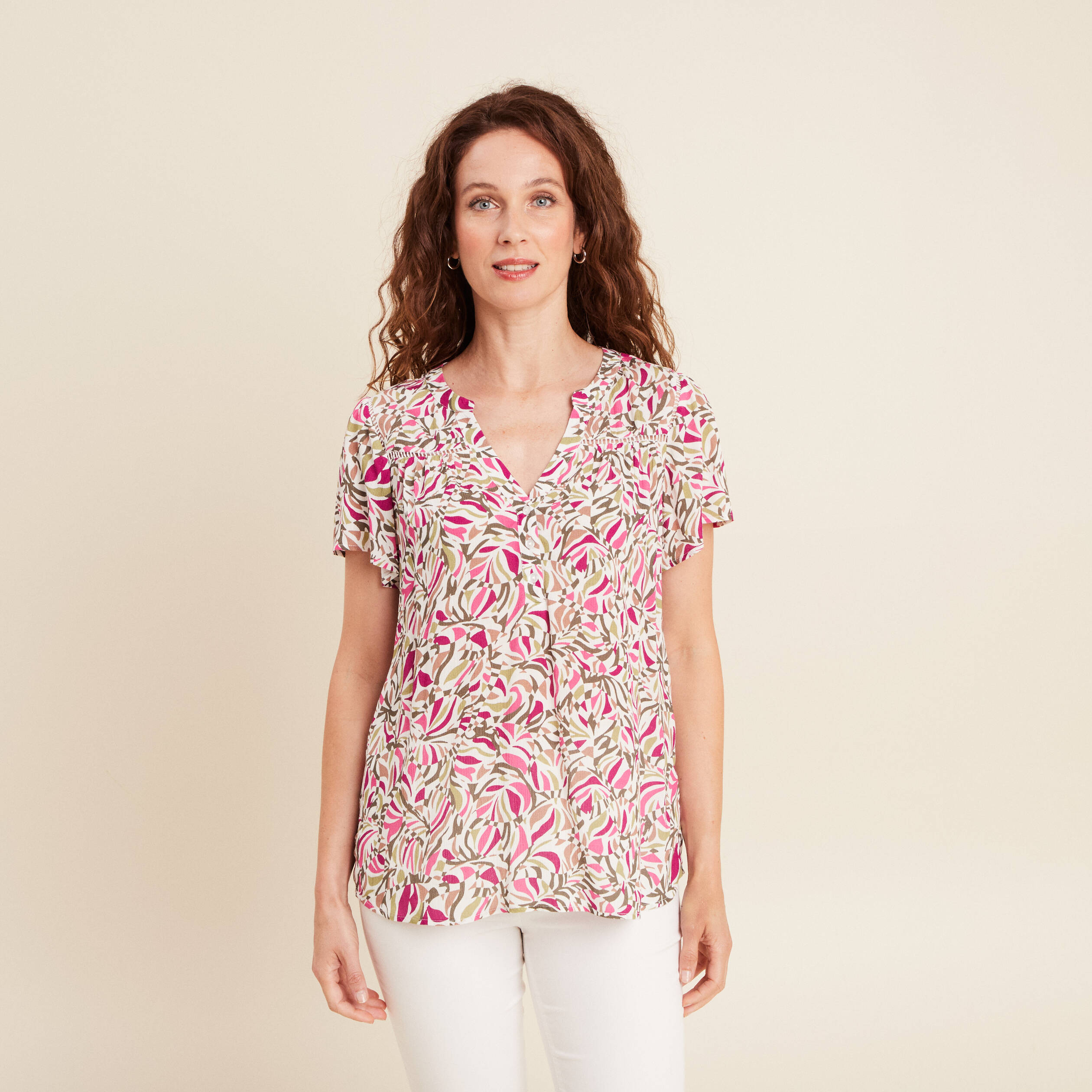 blouse crepe manches courtes vert kaki femme Blouse crêpe manches courtes vert kaki femme