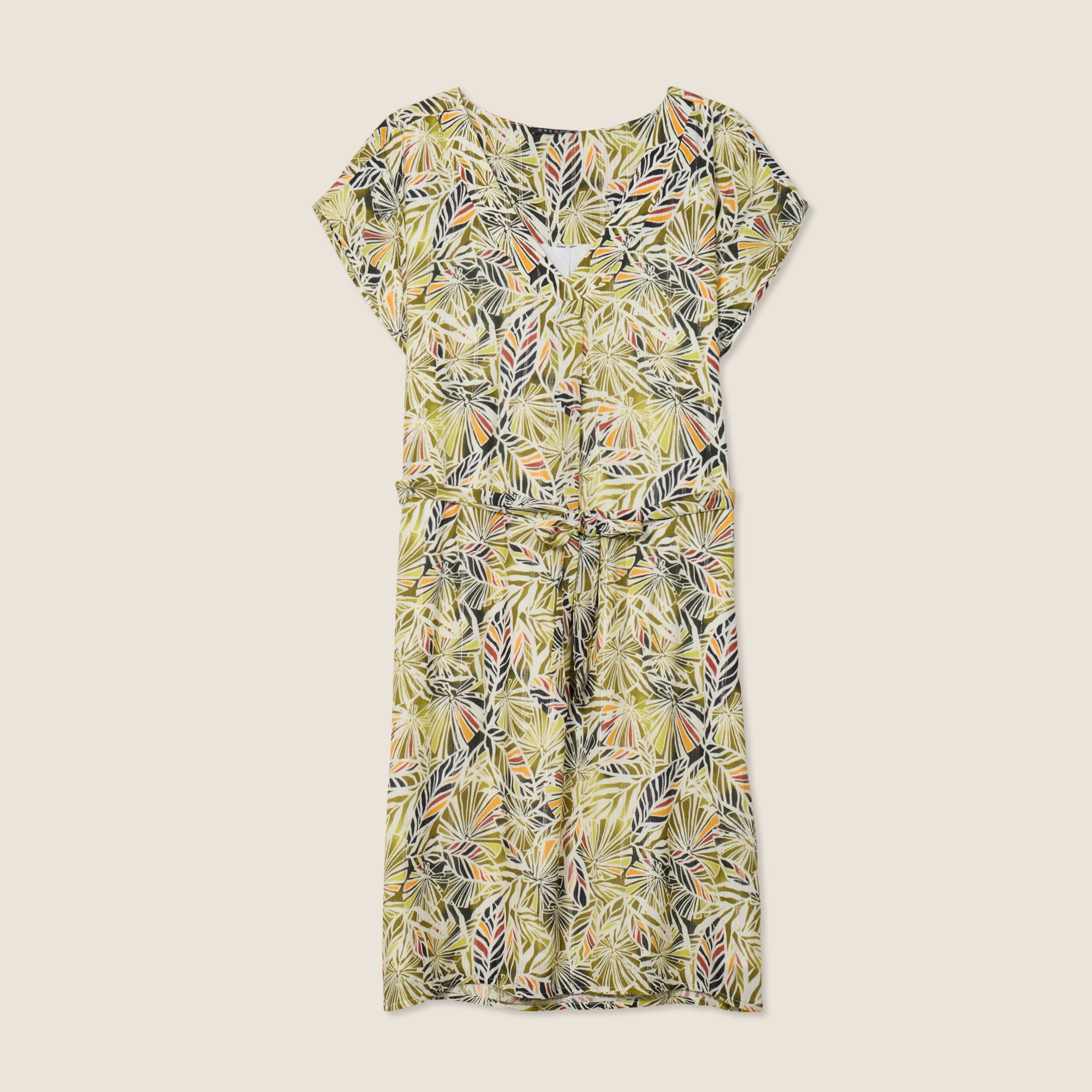 Robe droite fluide col en V vert femme