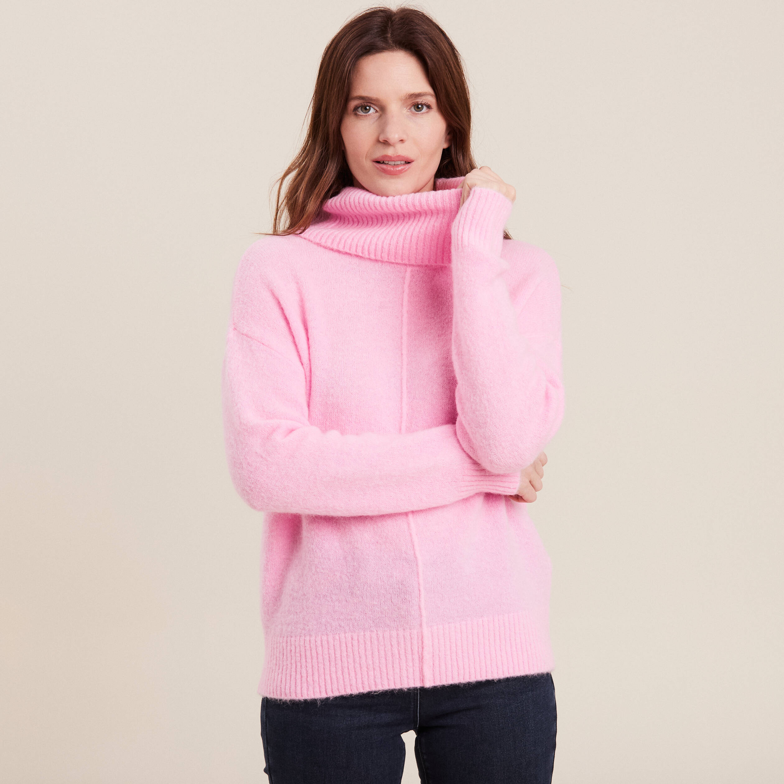Pull manches longues rose vif femme