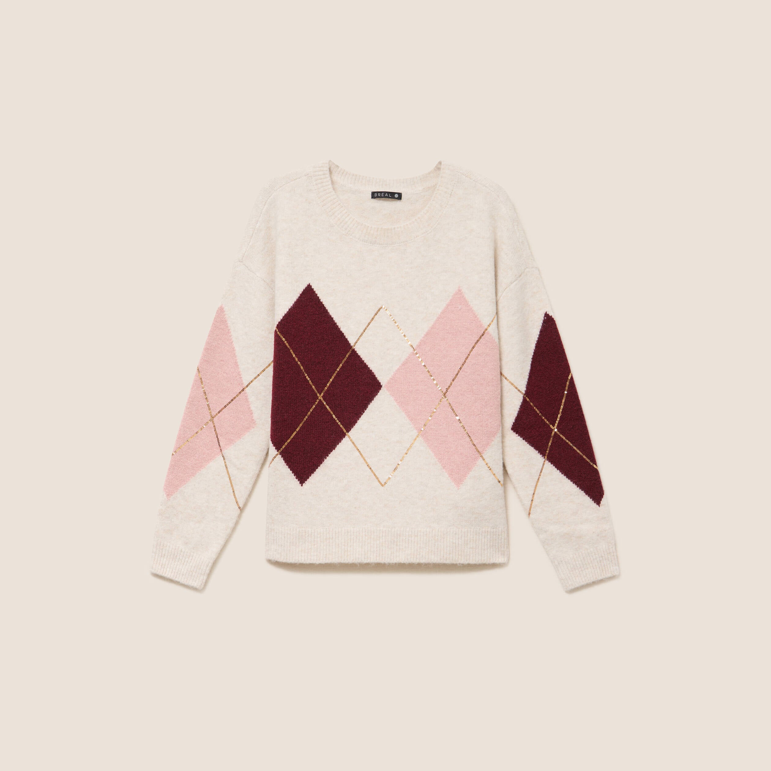 Pull col rond avec strass beige femme