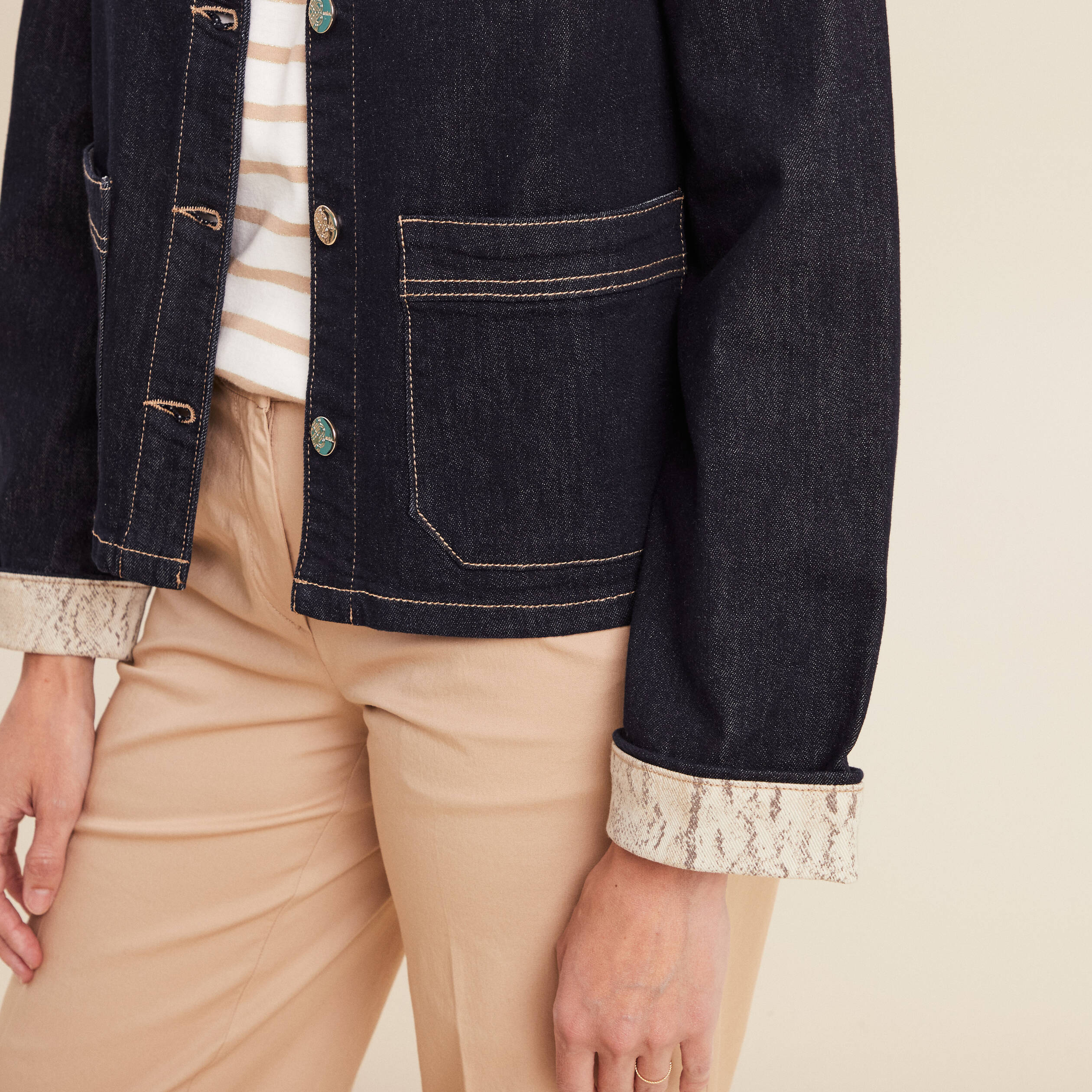 veste sans col denim brut femme Veste sans col denim brut femme