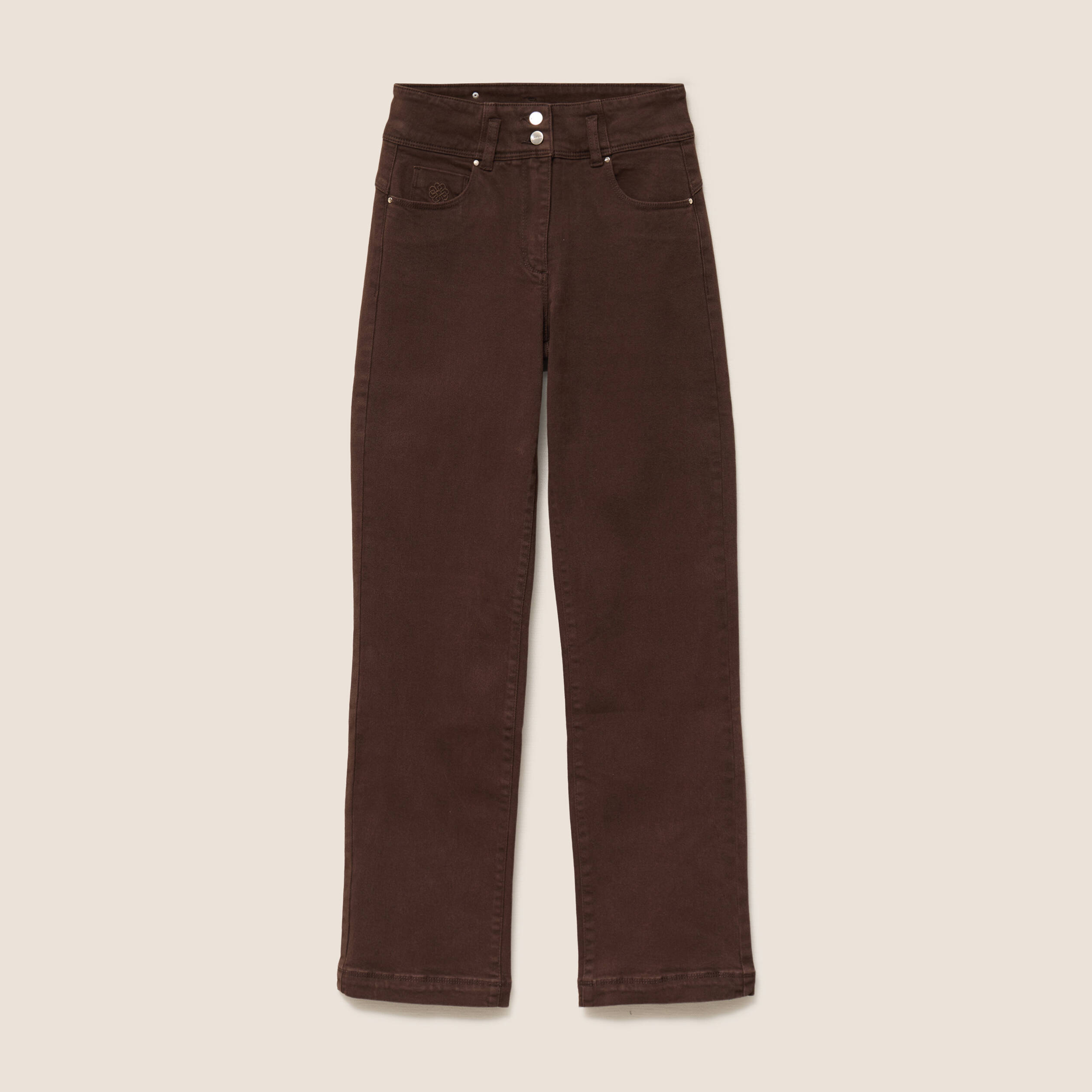 Jean coupe droite taille haute marron fonc&eacute; femme