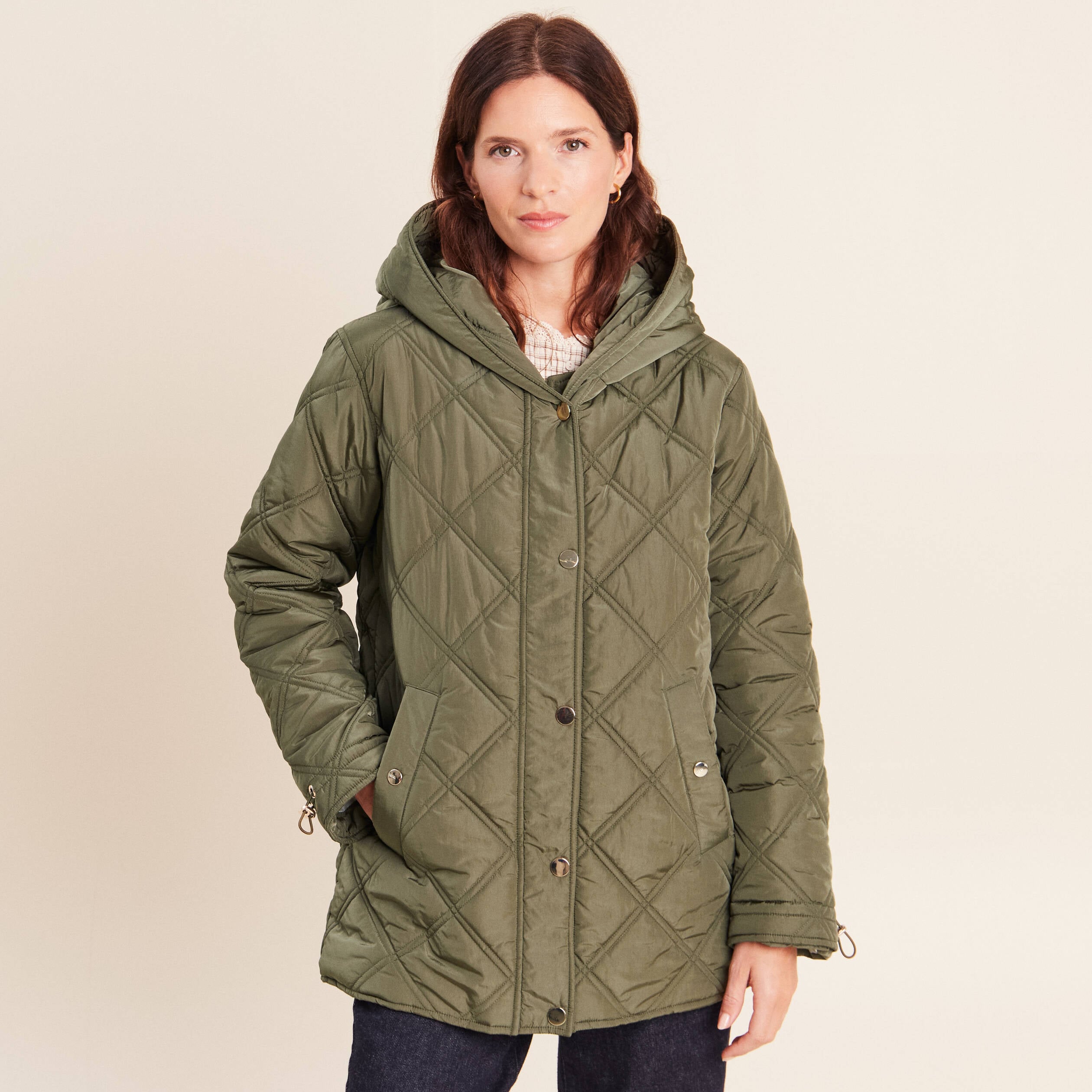Doudoune doubl&eacute;e avec capuche vert kaki femme