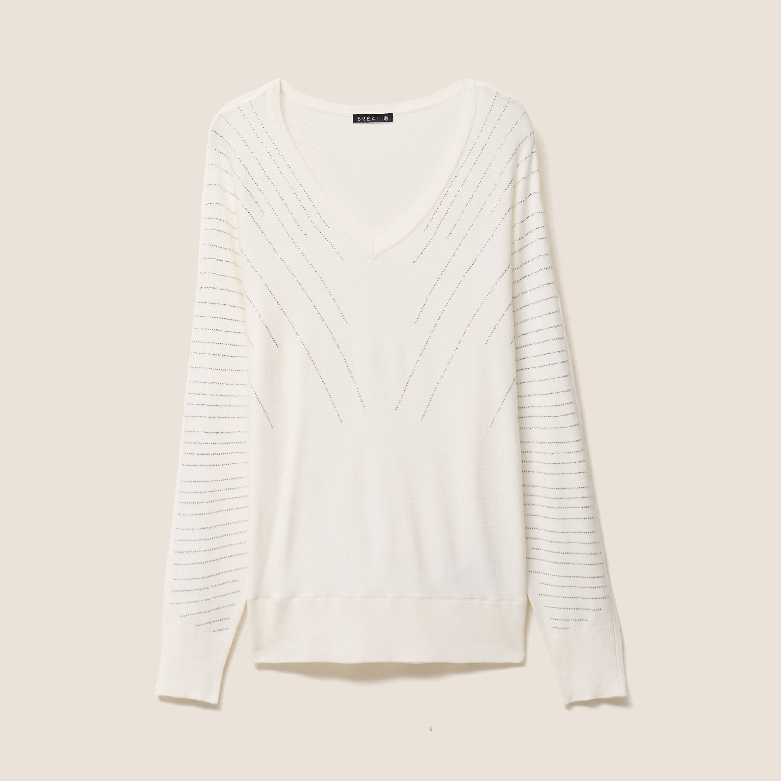 Pull ajust&eacute; col bateau strass ecru femme