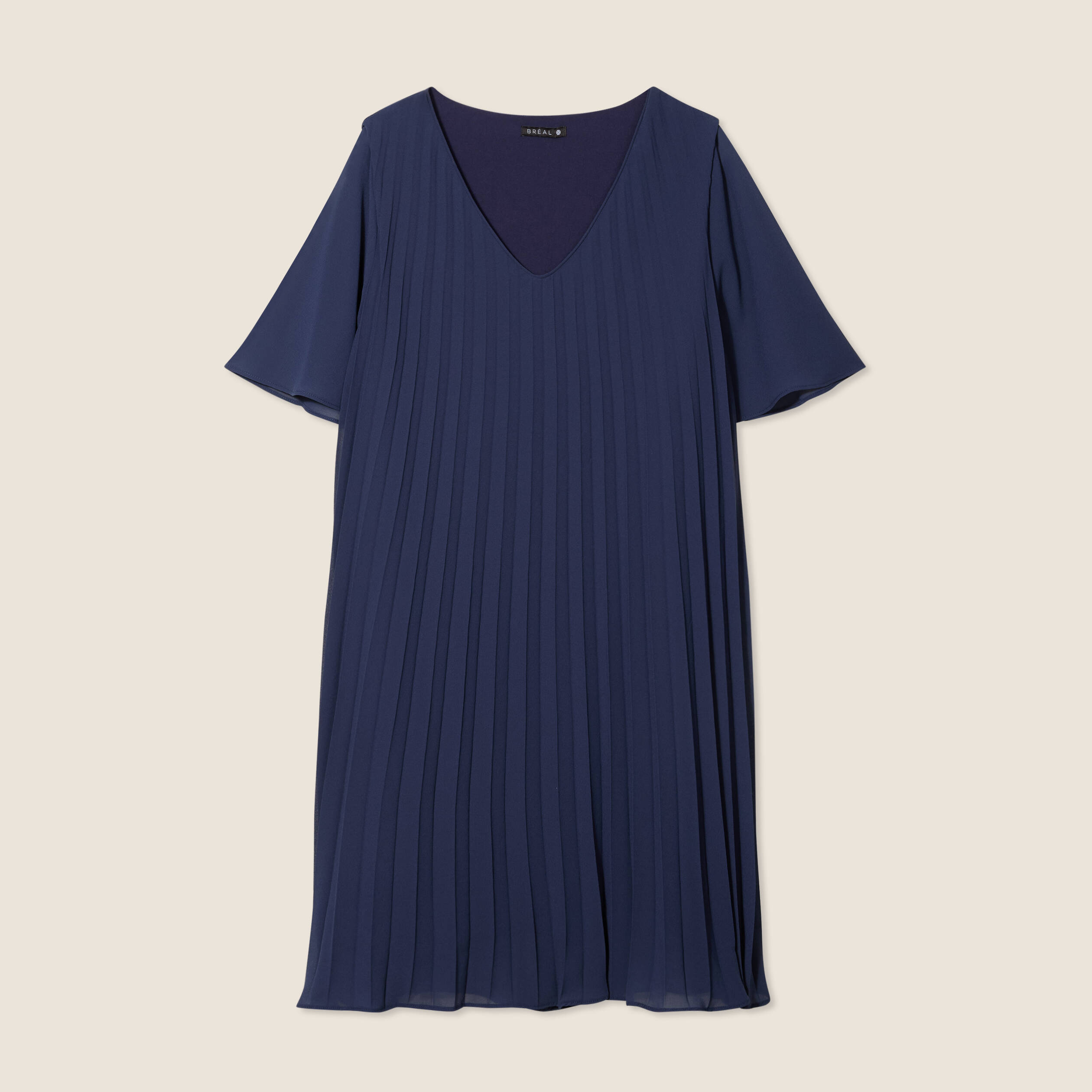 Robe droite plissée bleu marine femme