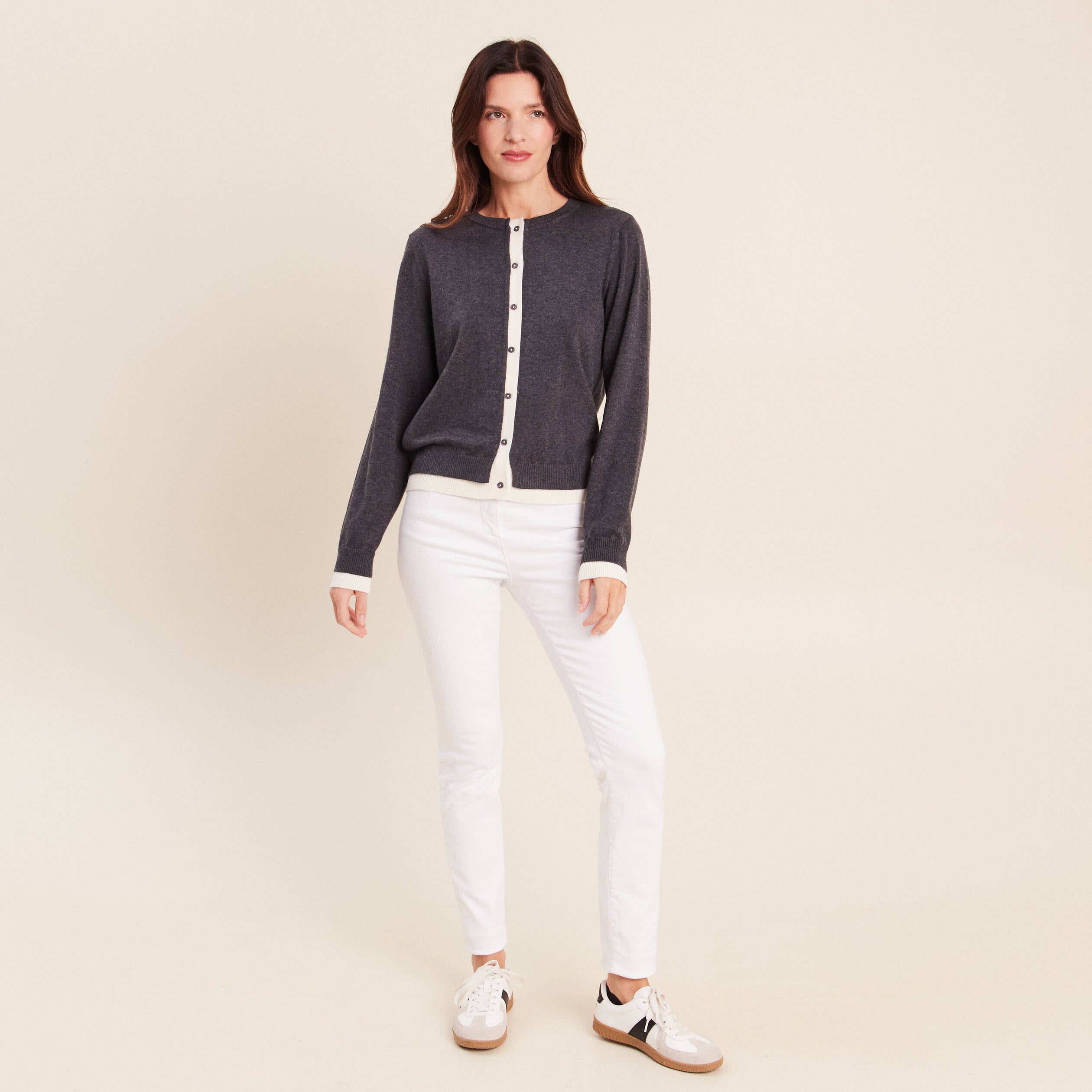 Gilet 2 en 1 col rond gris clair femme