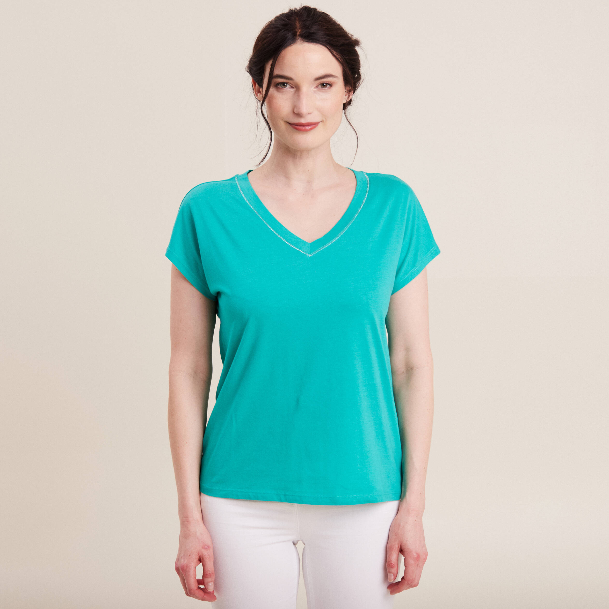T-shirt manches courtes vert turquoise femme