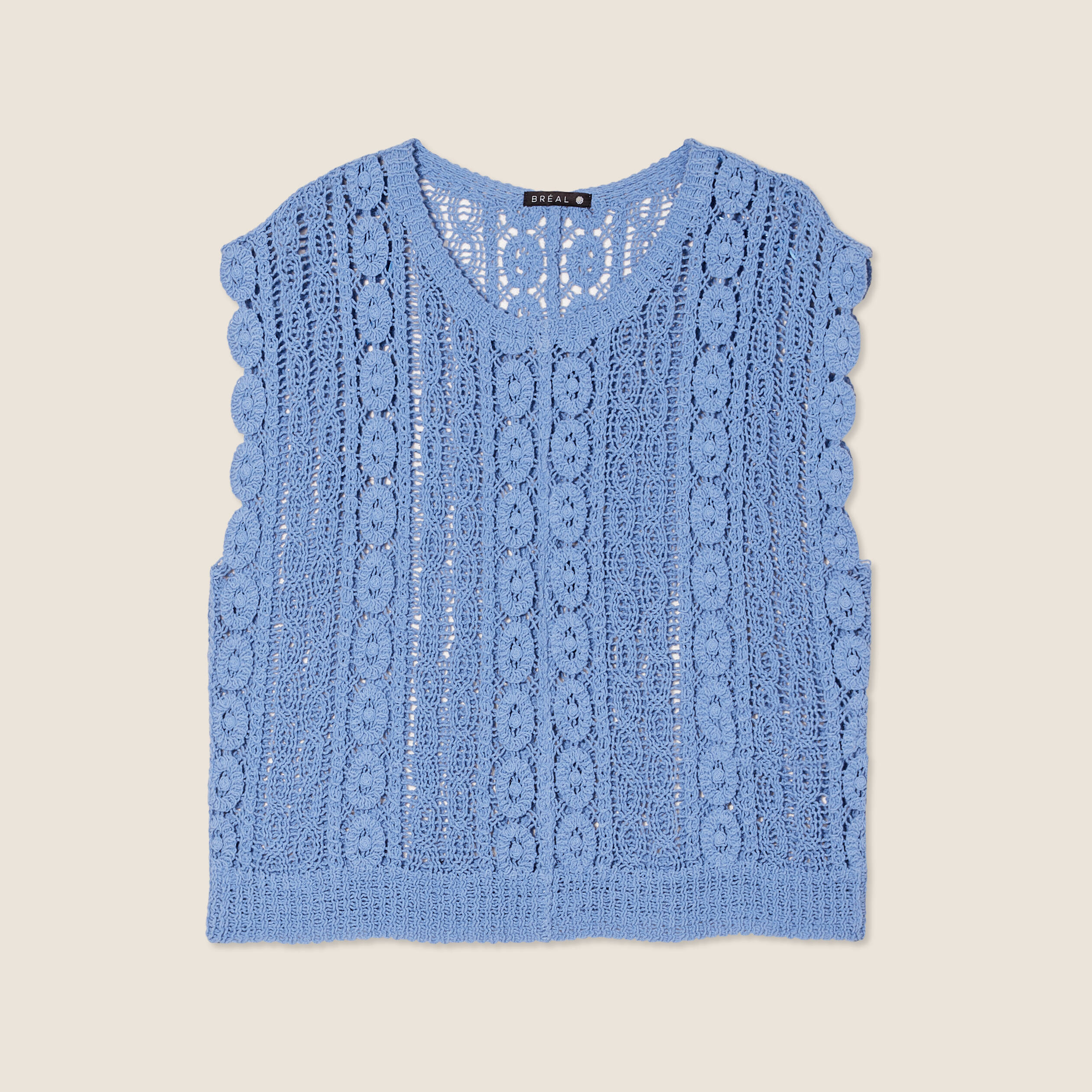 Débardeur macramé bleu ciel femme