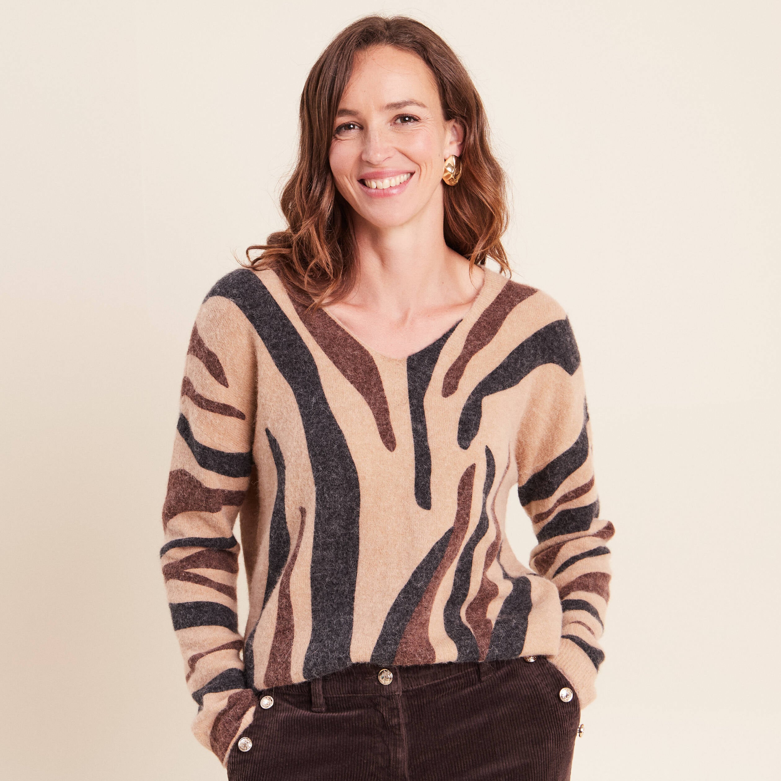 Pull manches longues marron femme
