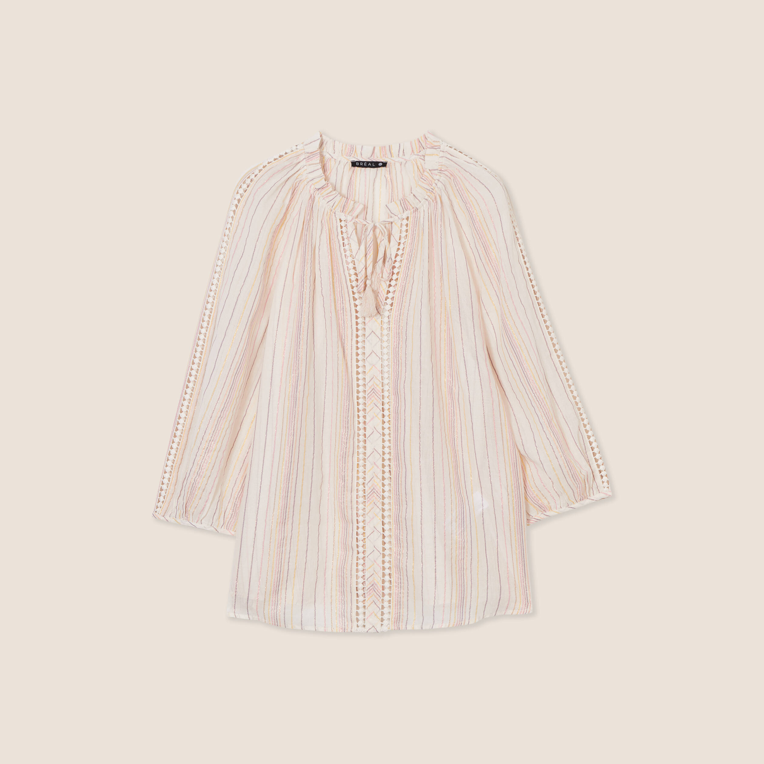 Blouse manches 3/4 rose pastel femme