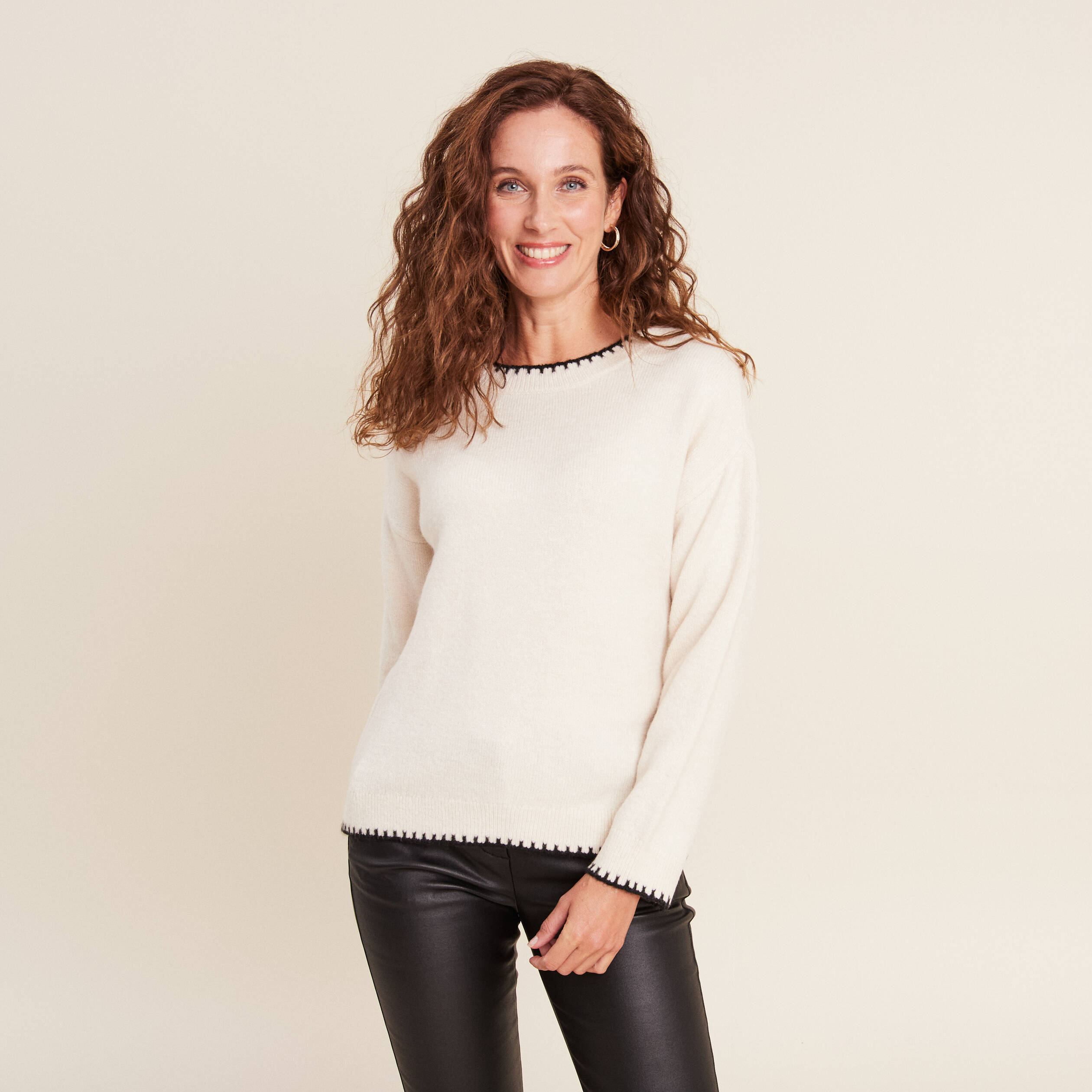 Pull manches longues ecru femme
