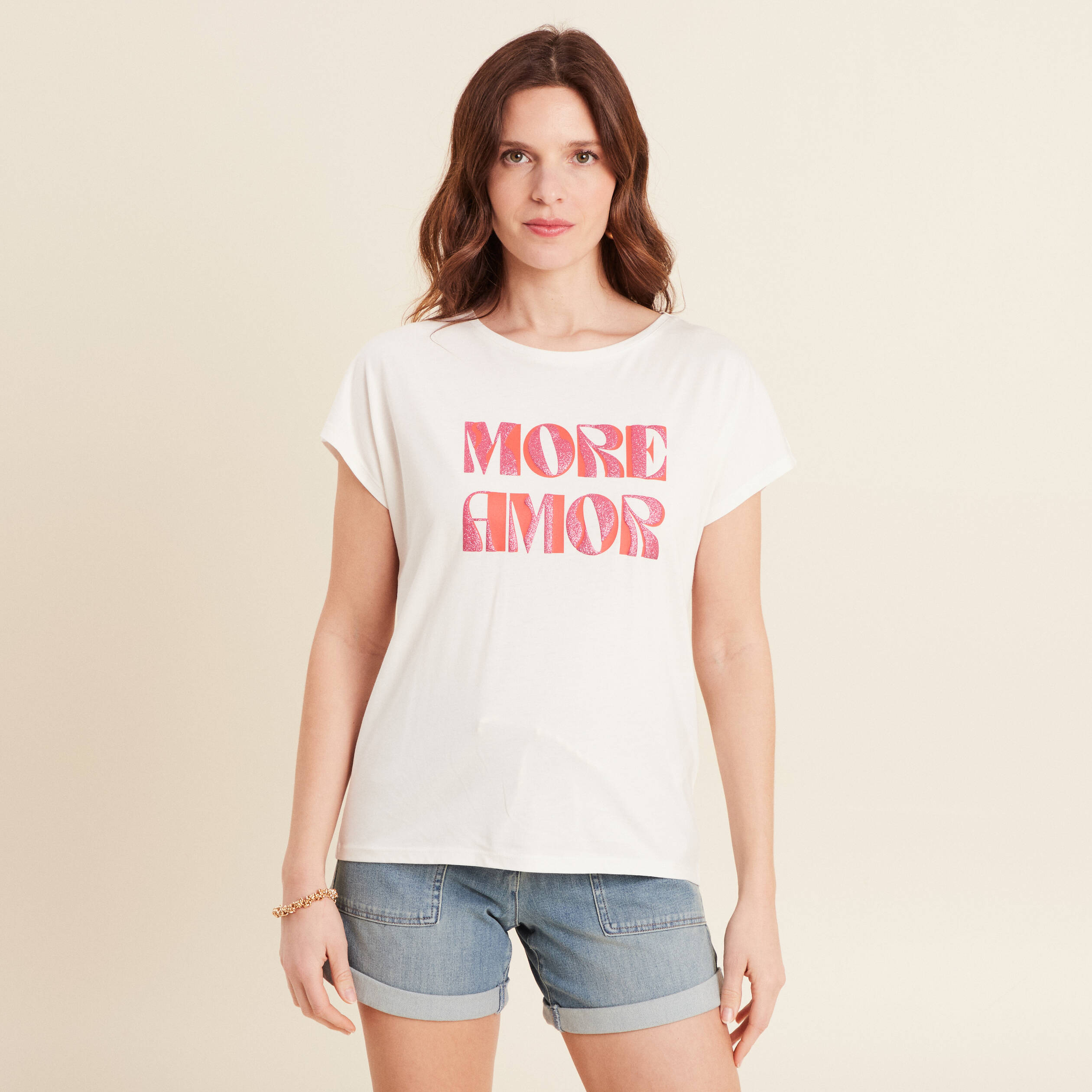 t shirt manches courtes ecru femme T-shirt manches courtes ecru femme