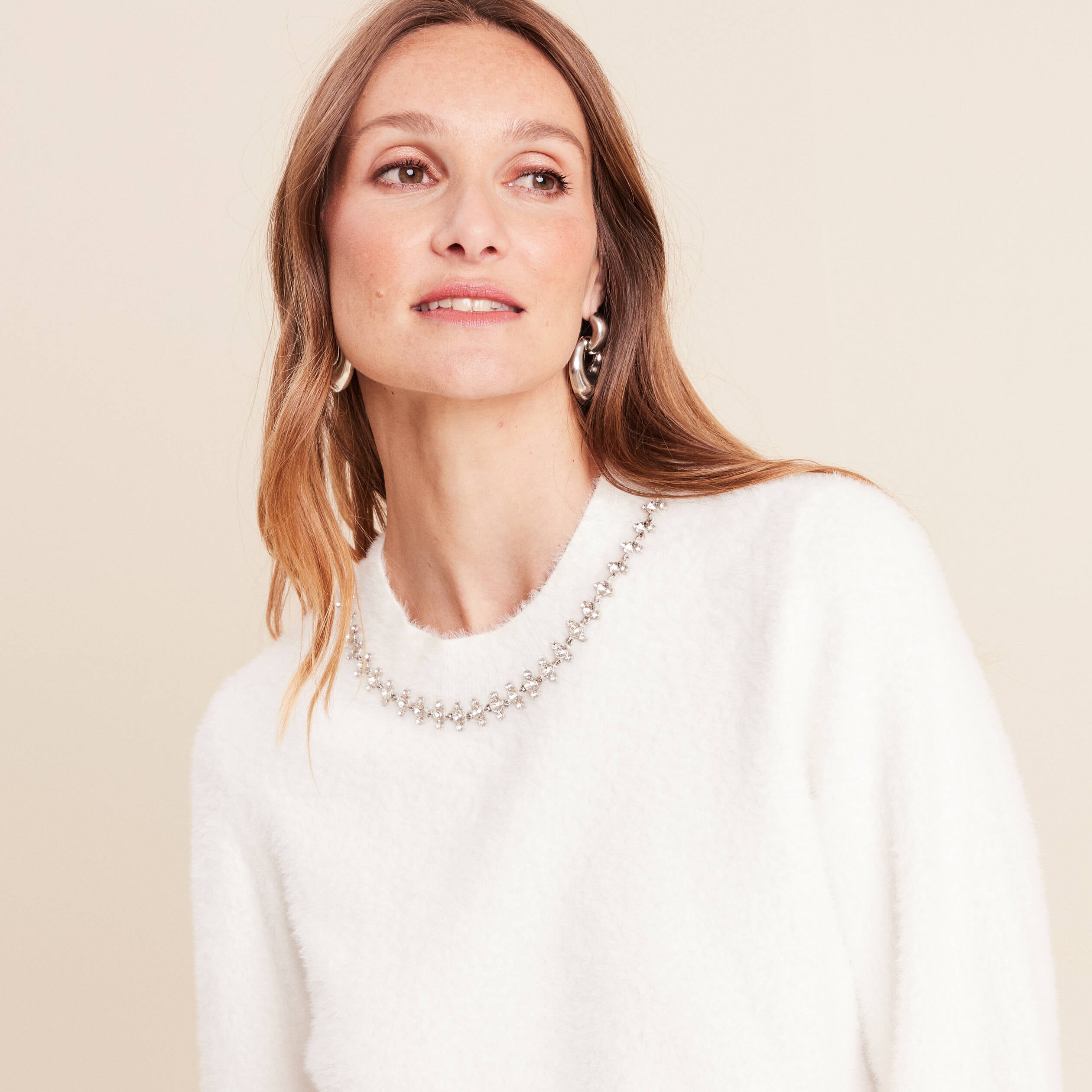 Pull manches longues ecru femme
