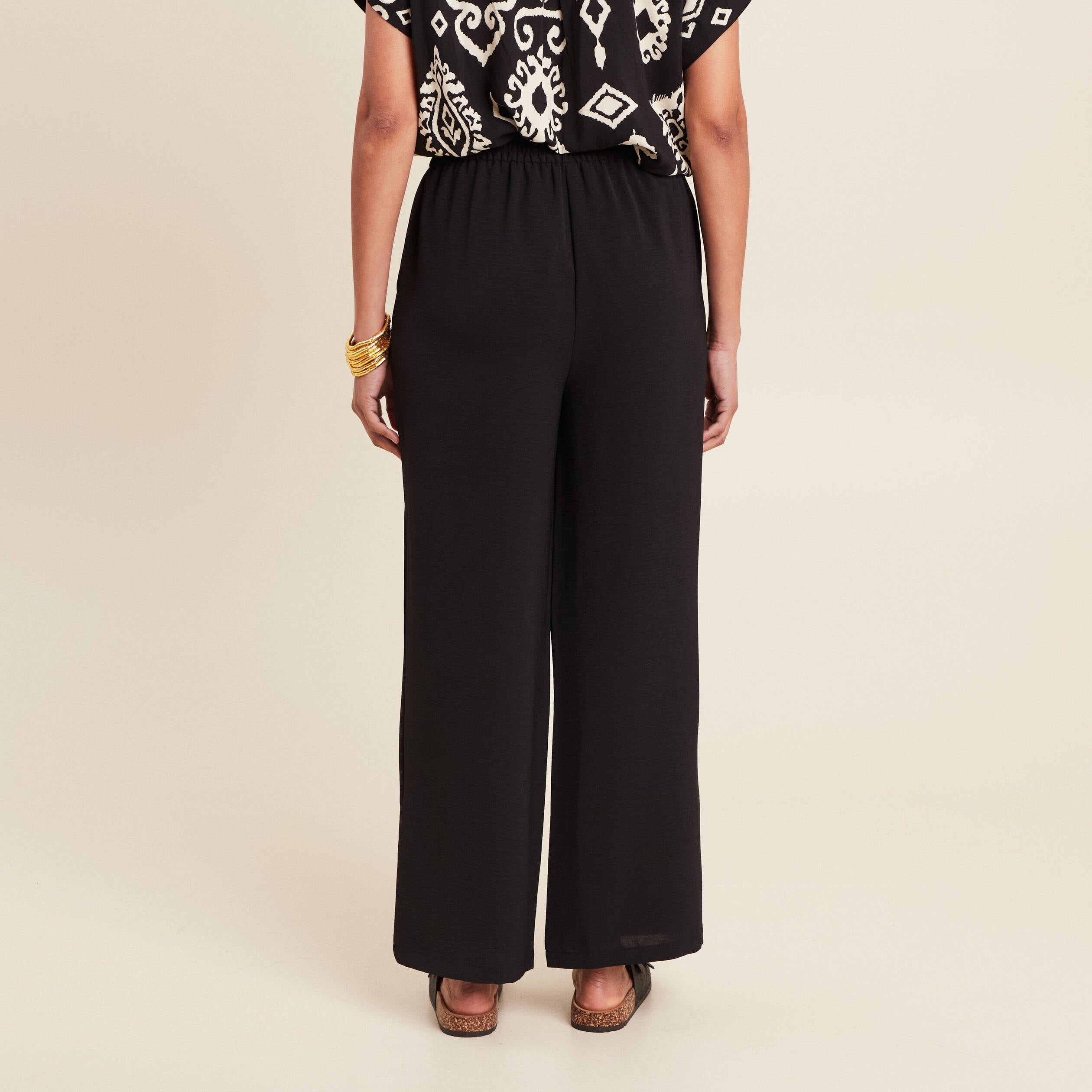 Pantalon coupe large portefeuille noir femme