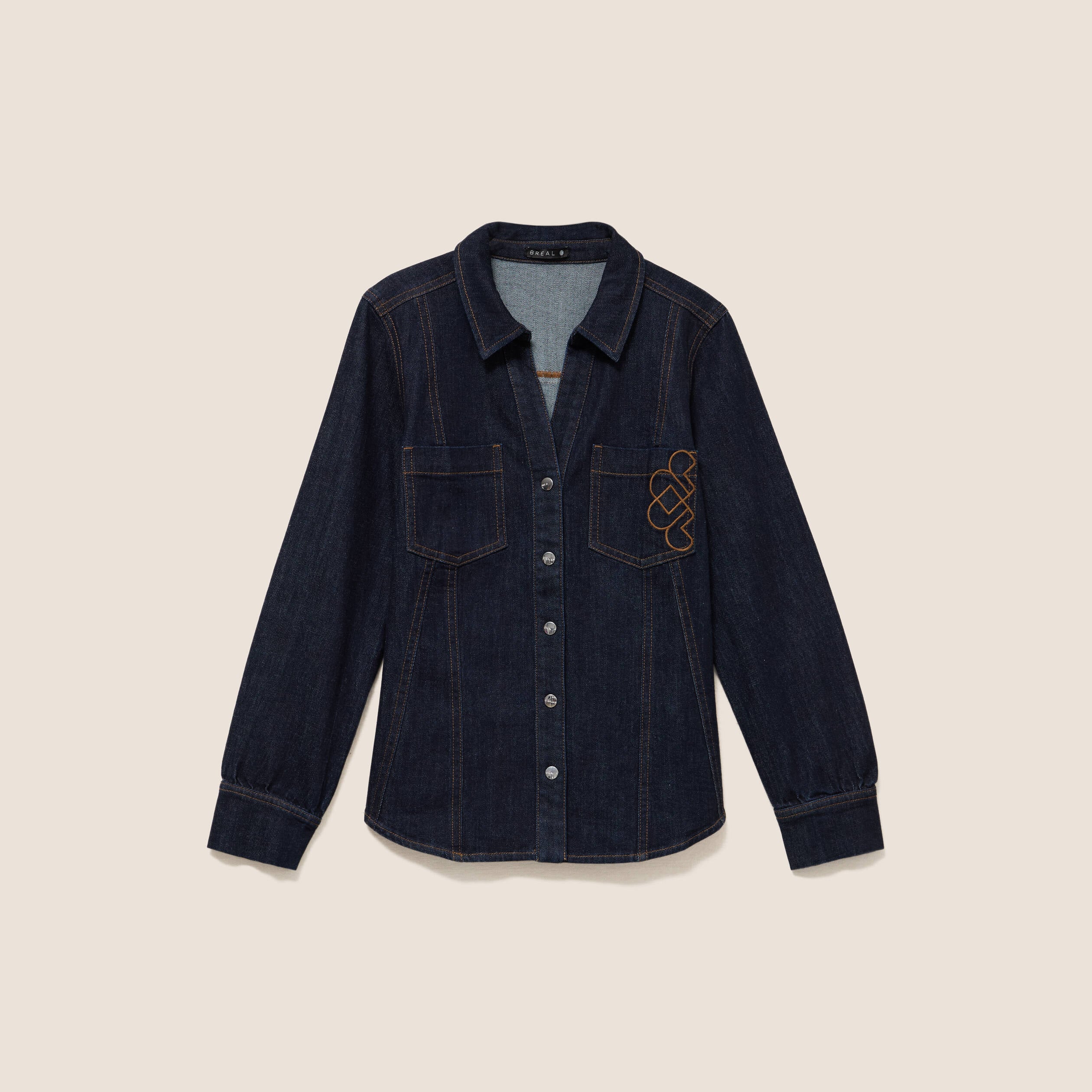 Chemise cintr&eacute;e en jean manches longues denim brut femme