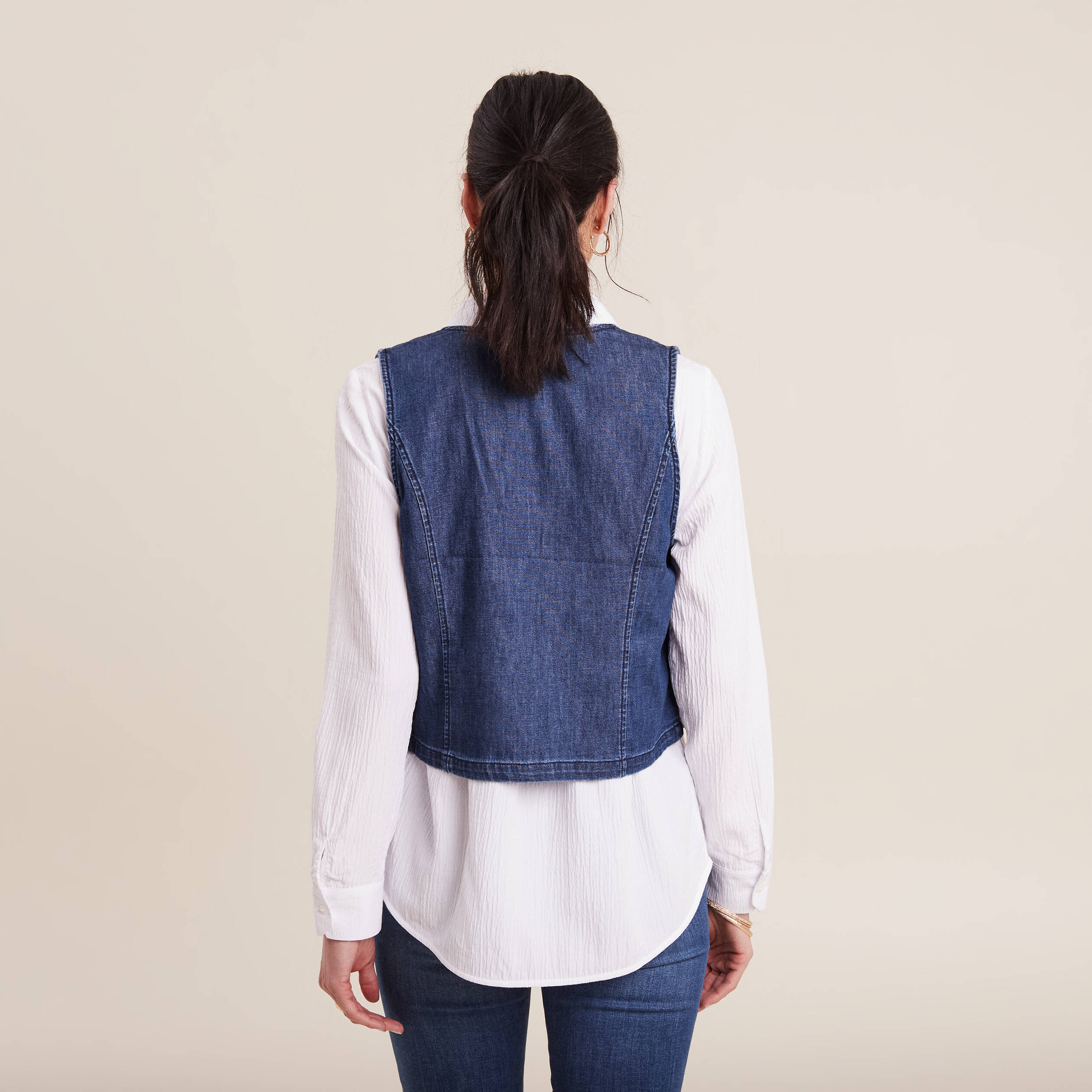 Veston sans manches jean denim double stone femme