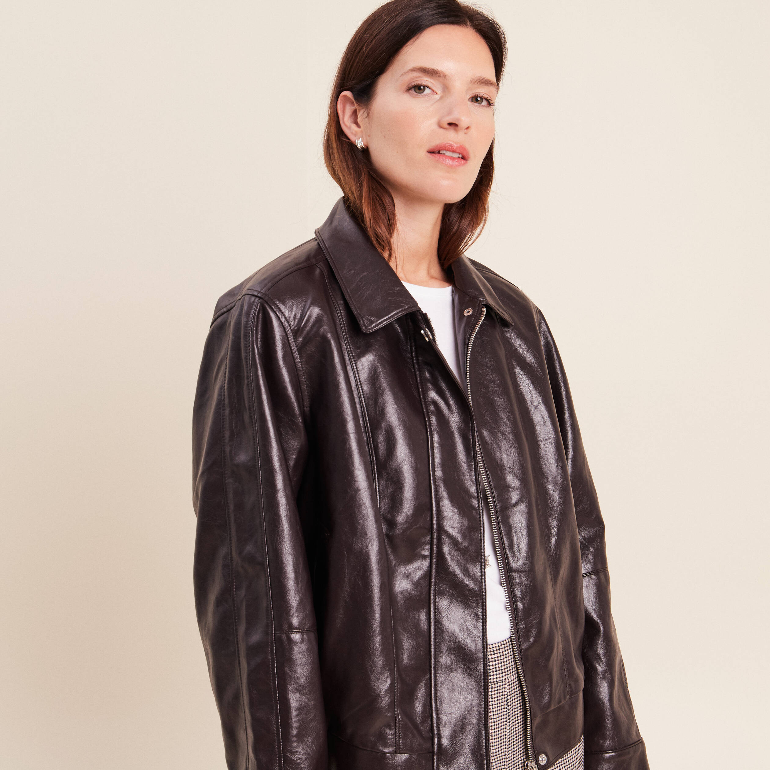 Blouson col montant marron femme