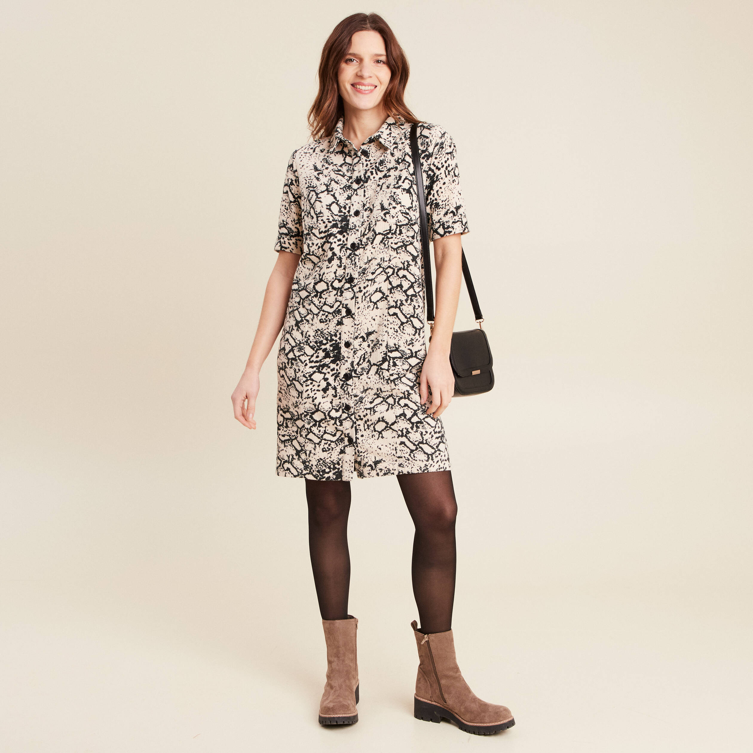 Robe droite velours beige femme
