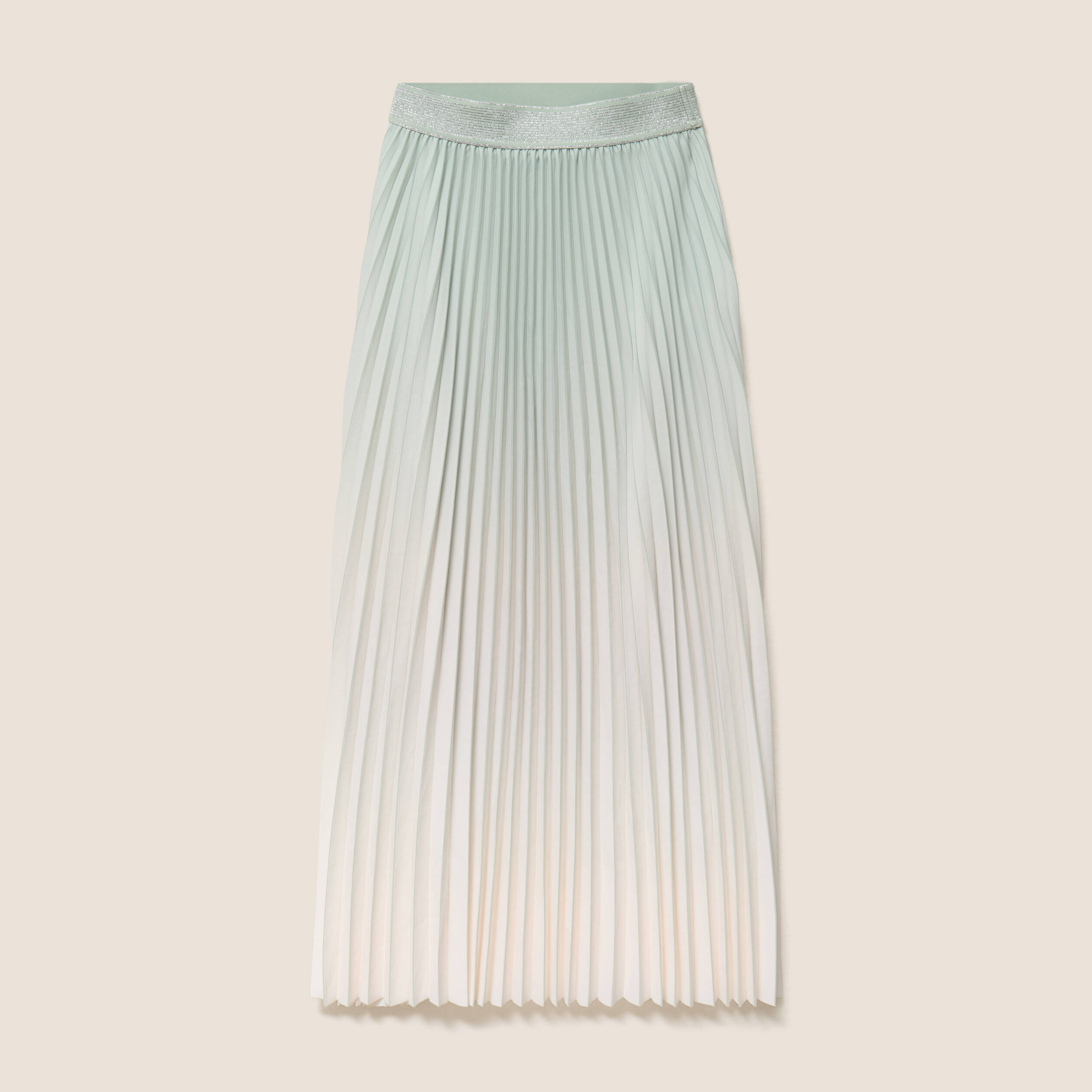 Jupe midi patineuse pliss&eacute;e vert clair femme