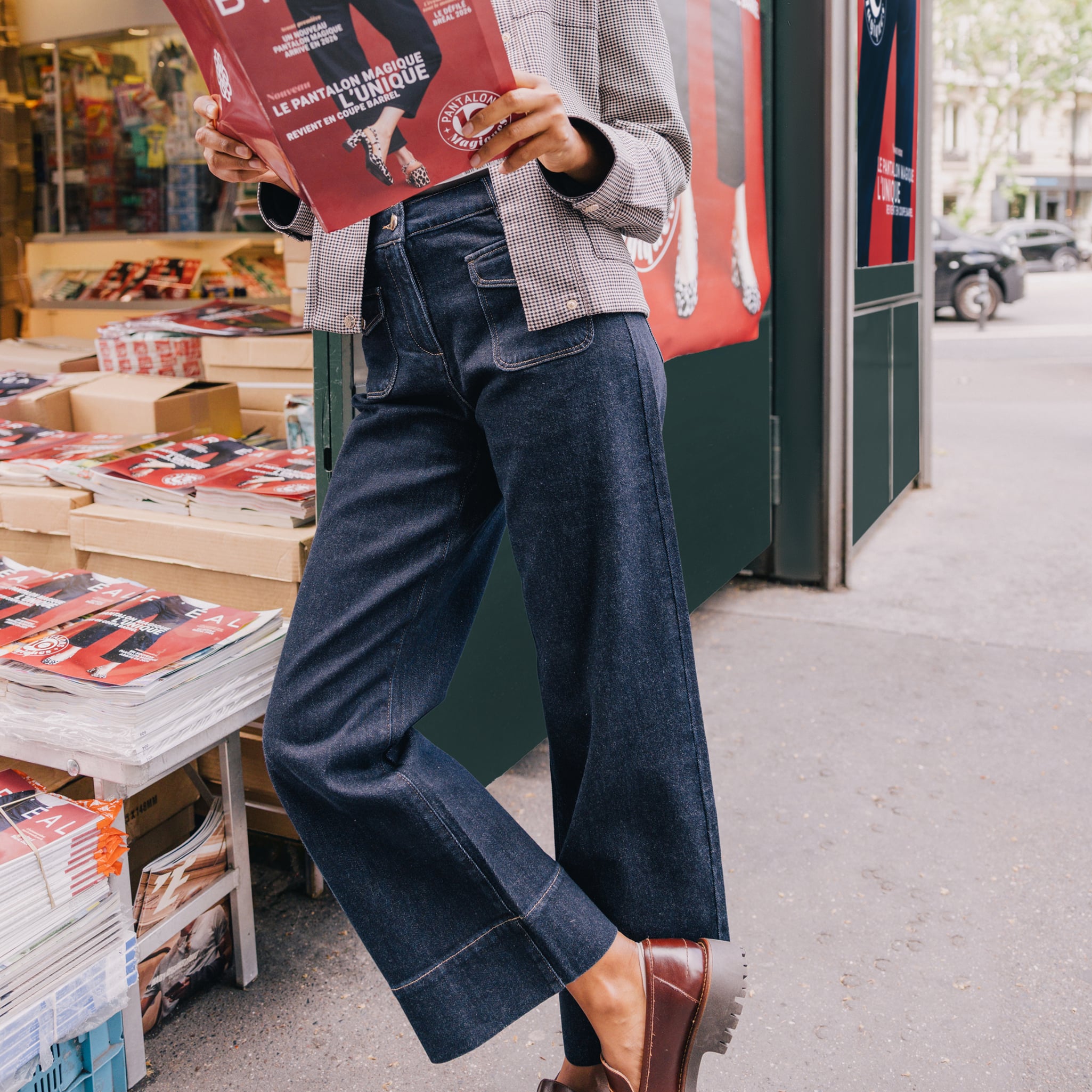 Jean large denim brut femme