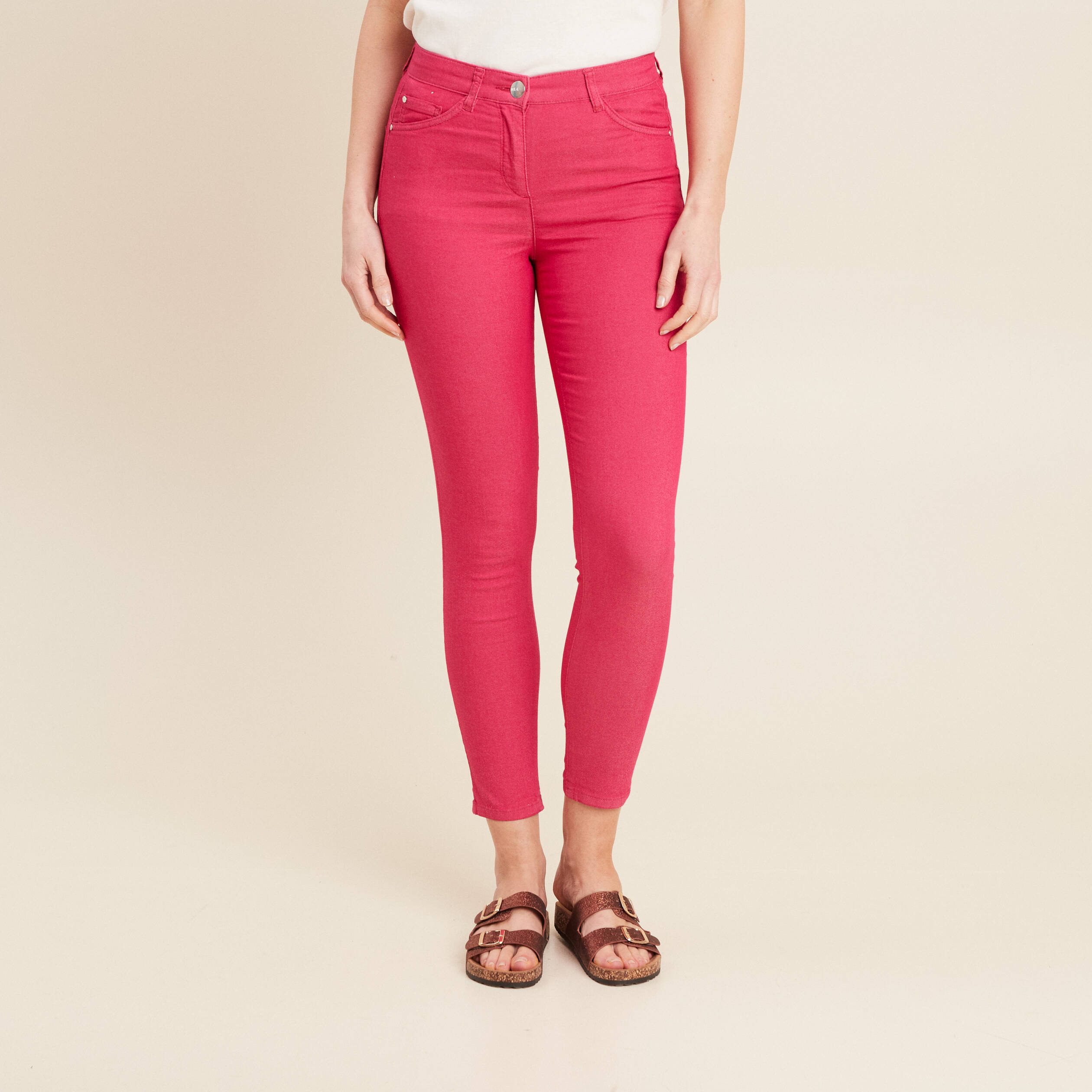 Pantalon léger taille standard 7/8ème rose fushia femme