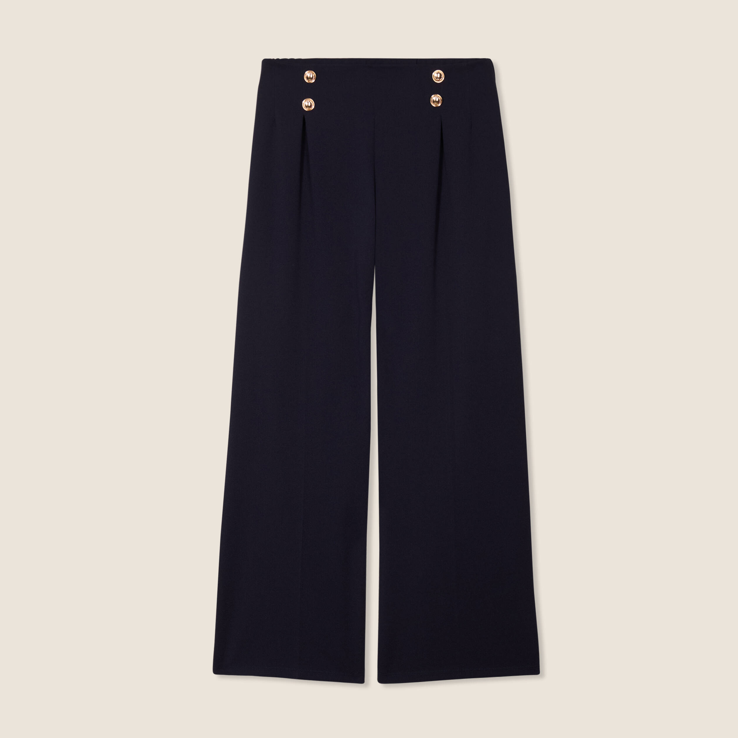 Pantalon large flou a pont bleu fonce femme Breal