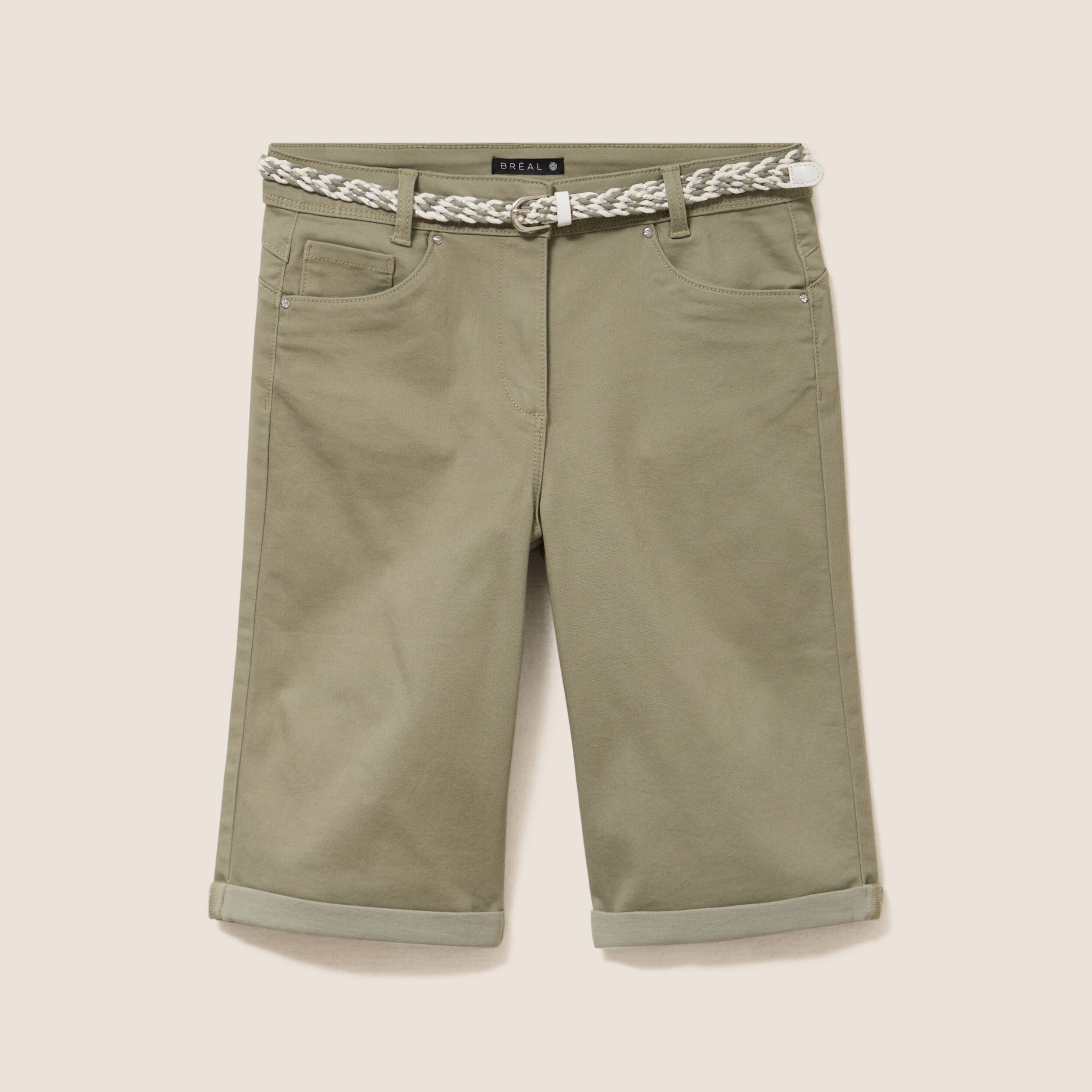 Bermuda ajust&eacute; ceintur&eacute; vert clair femme