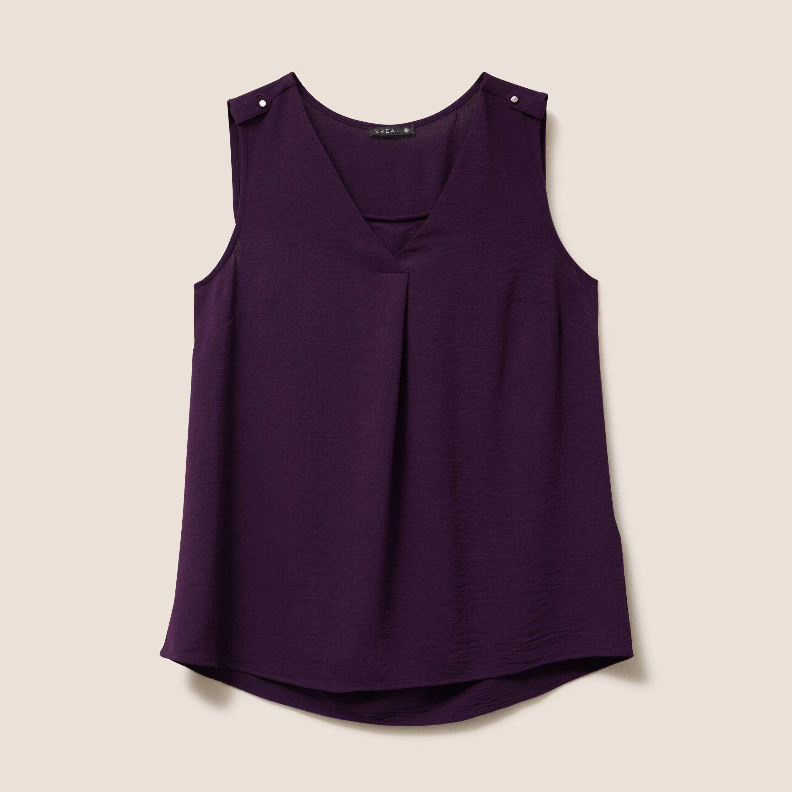 blouse sans manches col v fluide prune femme Blouse sans manches col v fluide prune femme