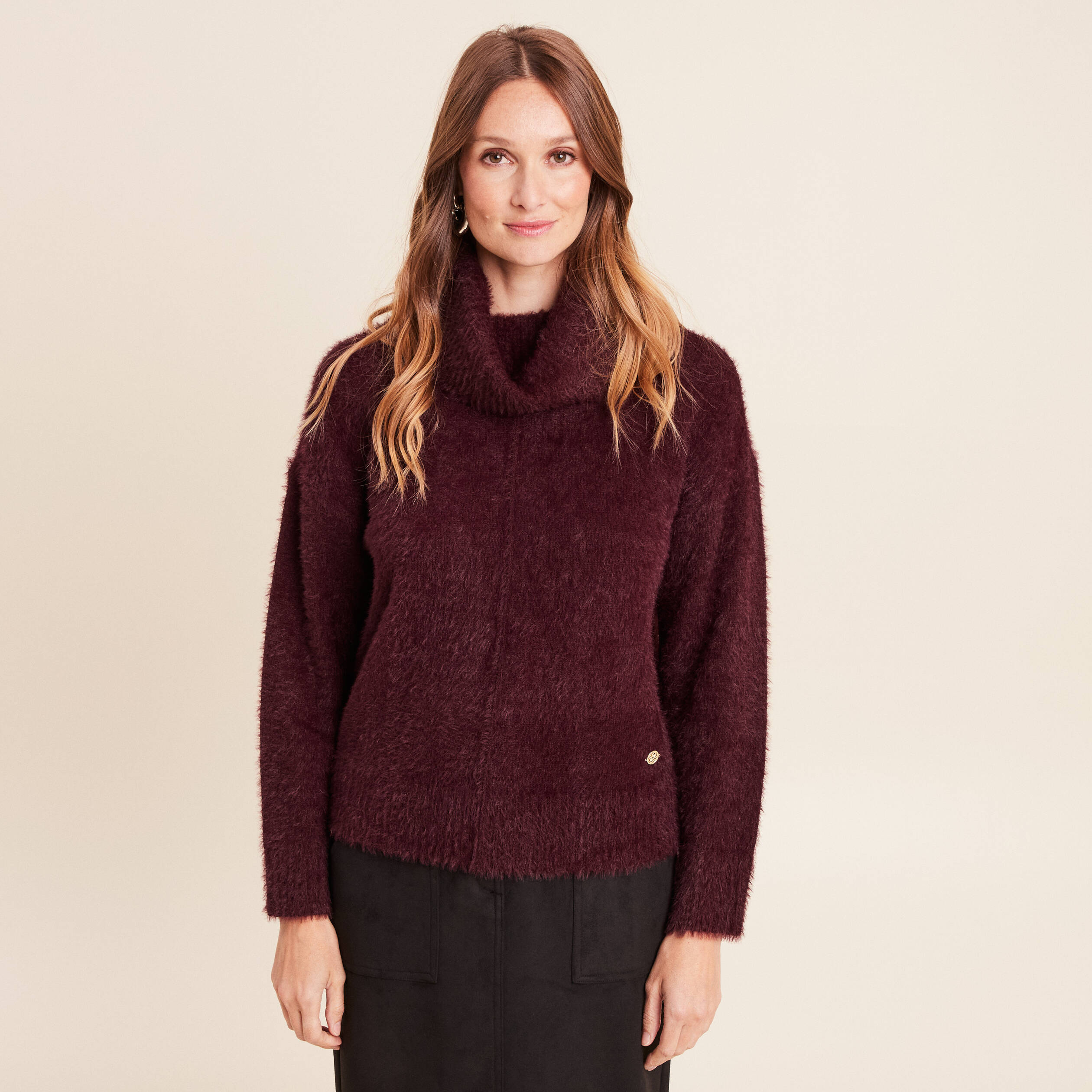 Pull manches longues bordeaux femme