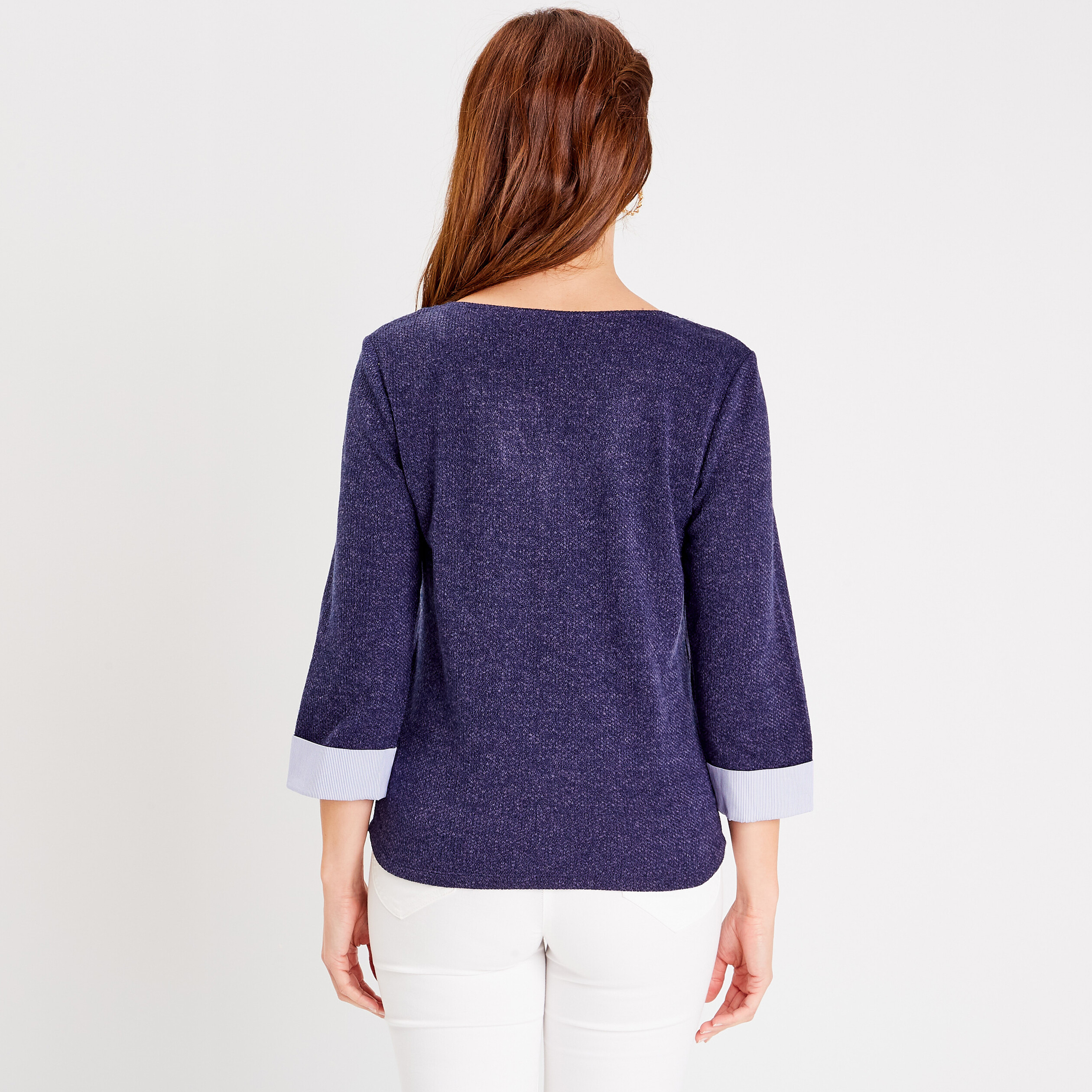 T-shirt manches 3/4 bleu marine femme