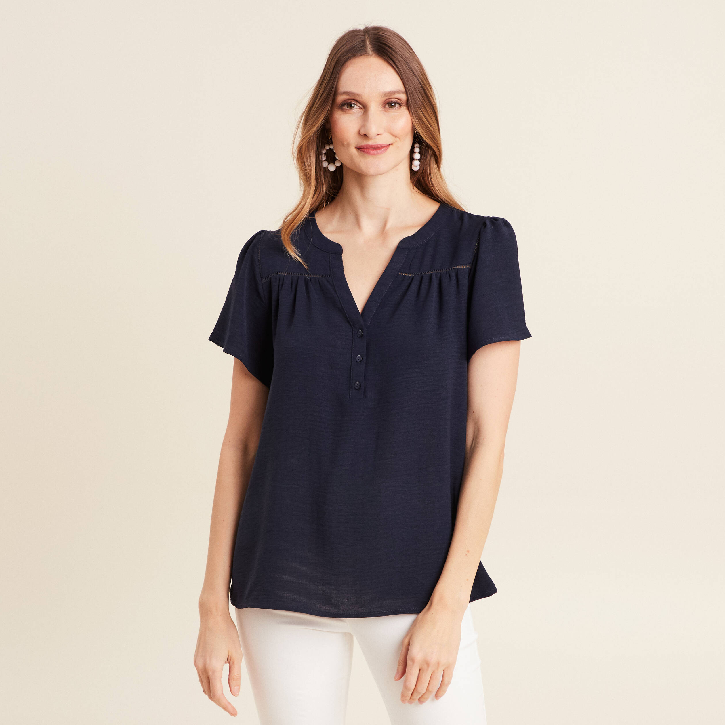 Blouse manches courtes bleu marine femme