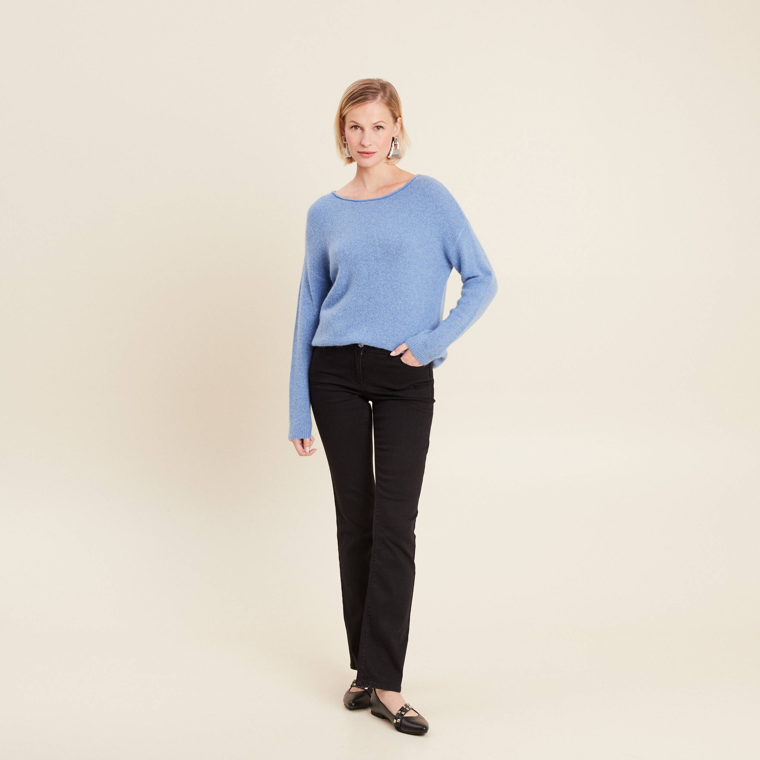 Pull manches longues bleu ciel femme