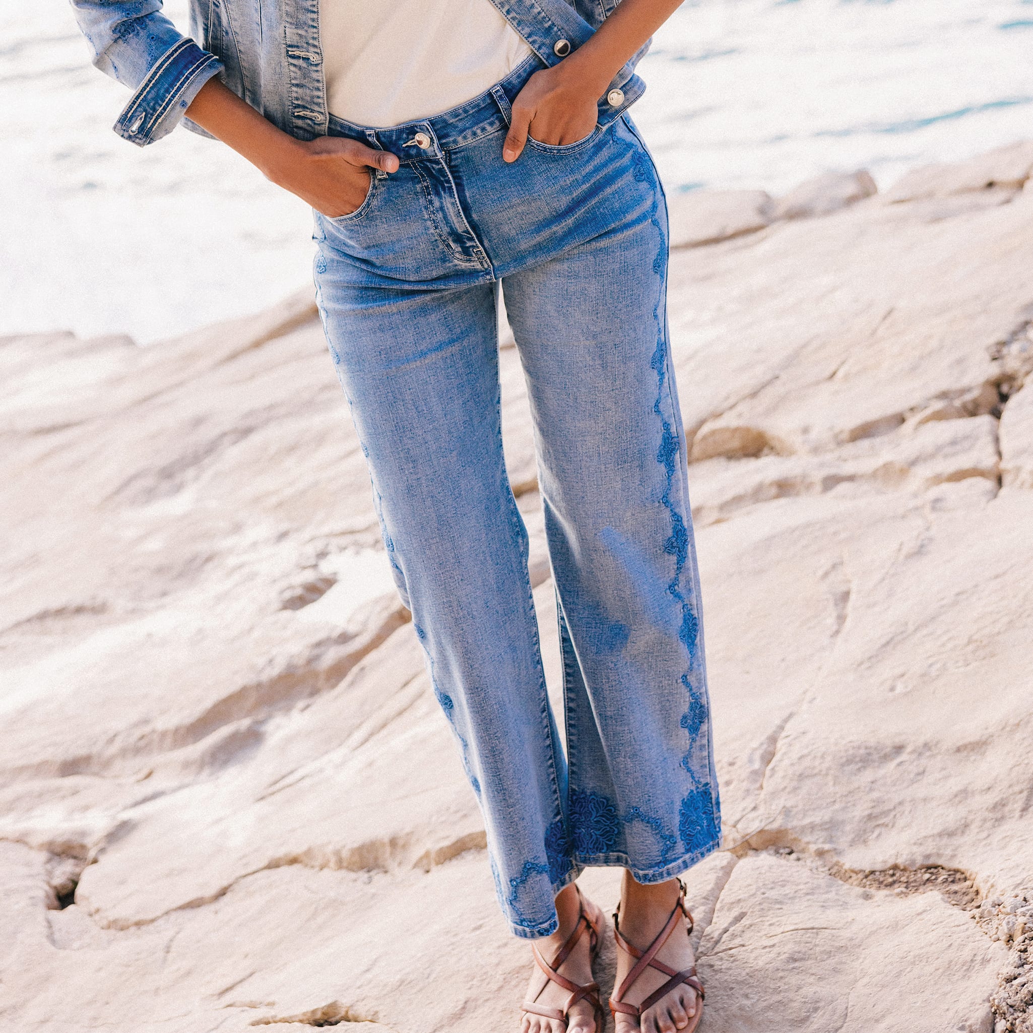 Jean large 7/8ème denim double stone femme