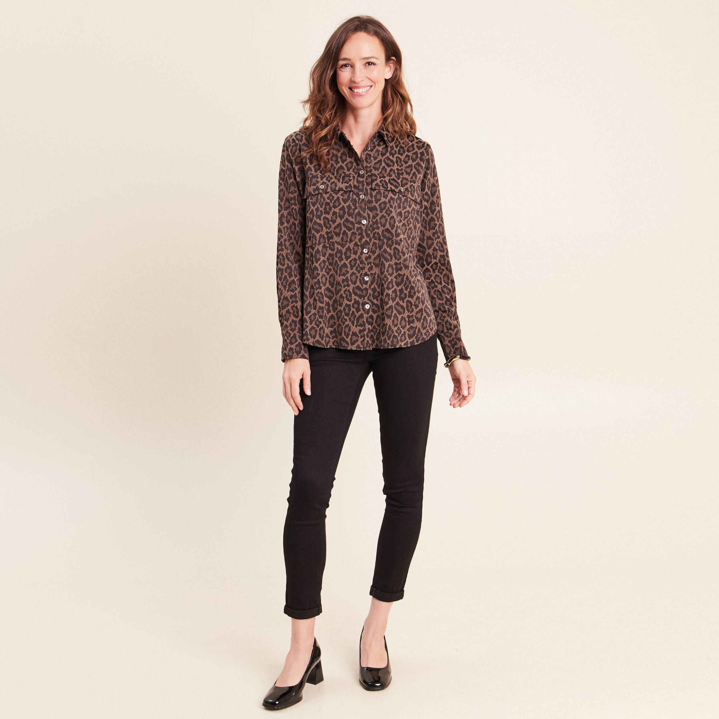 Chemise manches longues creme femme