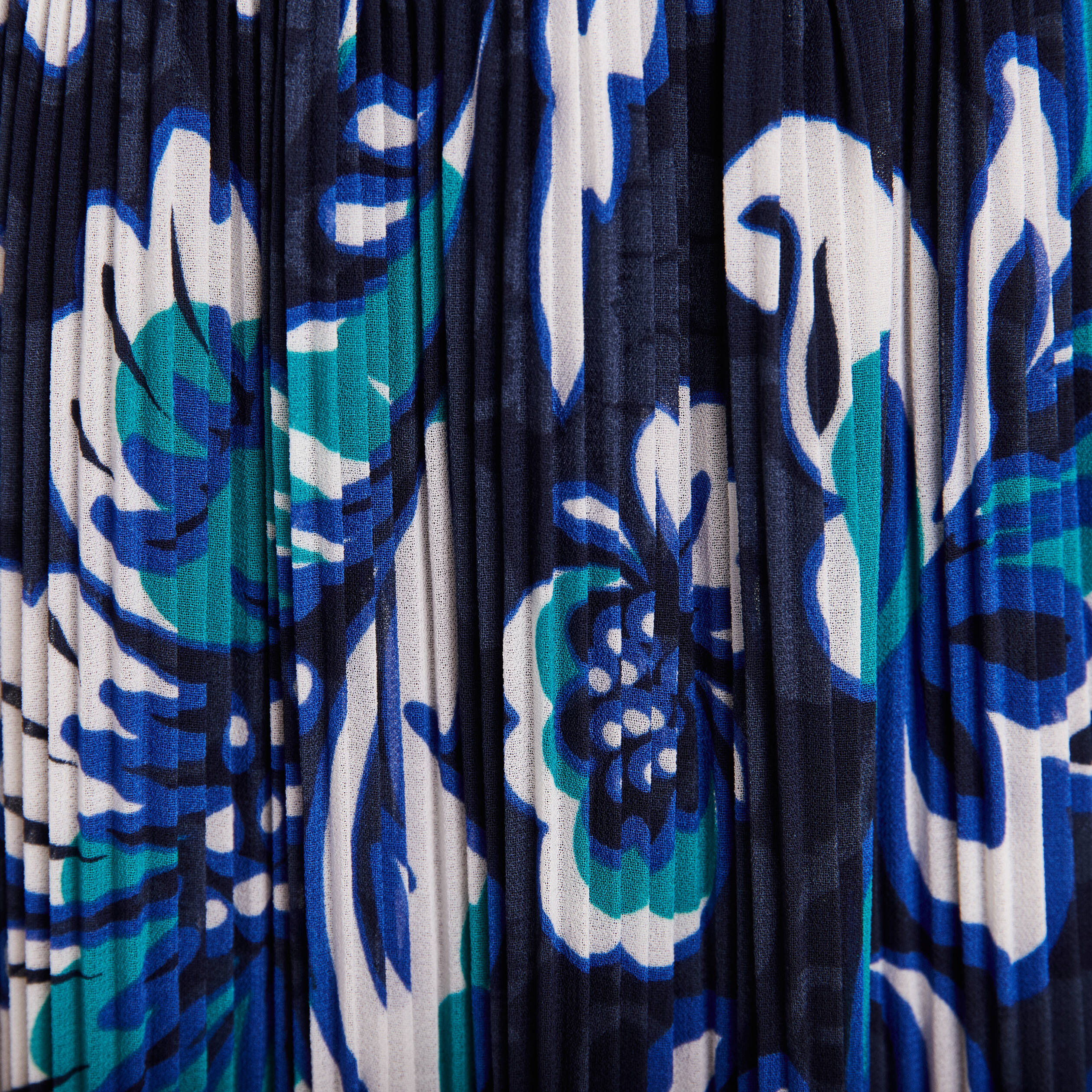Jupe longue plissée imprimée bleu femme