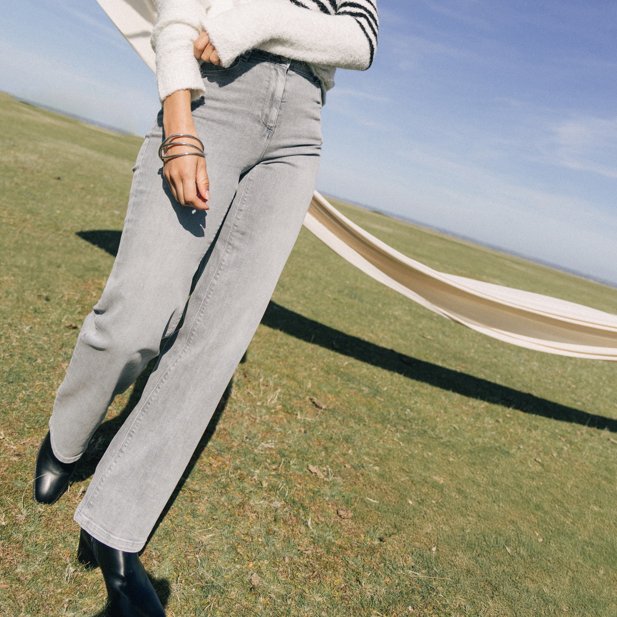Jean taille haute denim gris clair femme