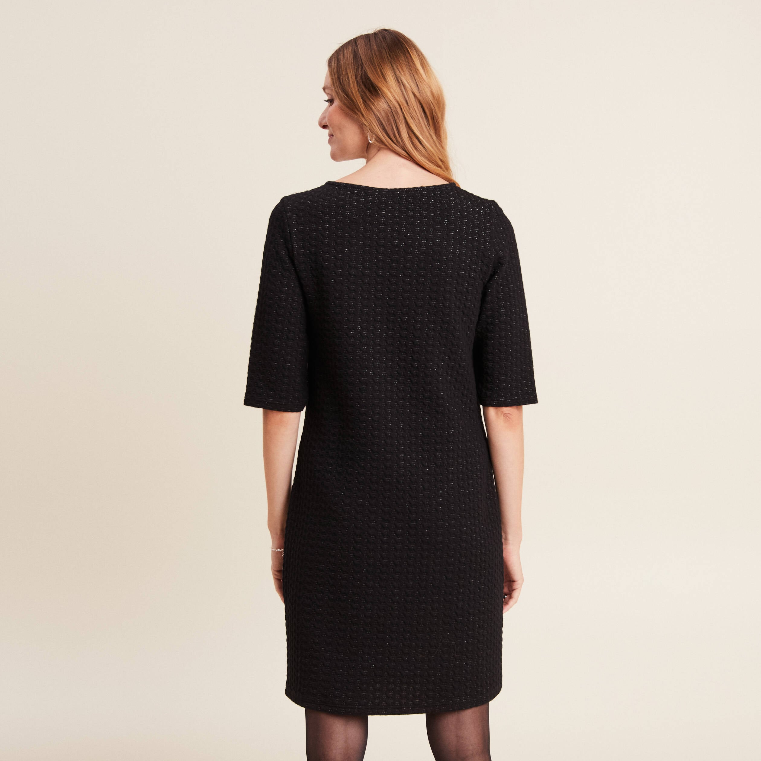 Robe droite manches 3/4 noir femme