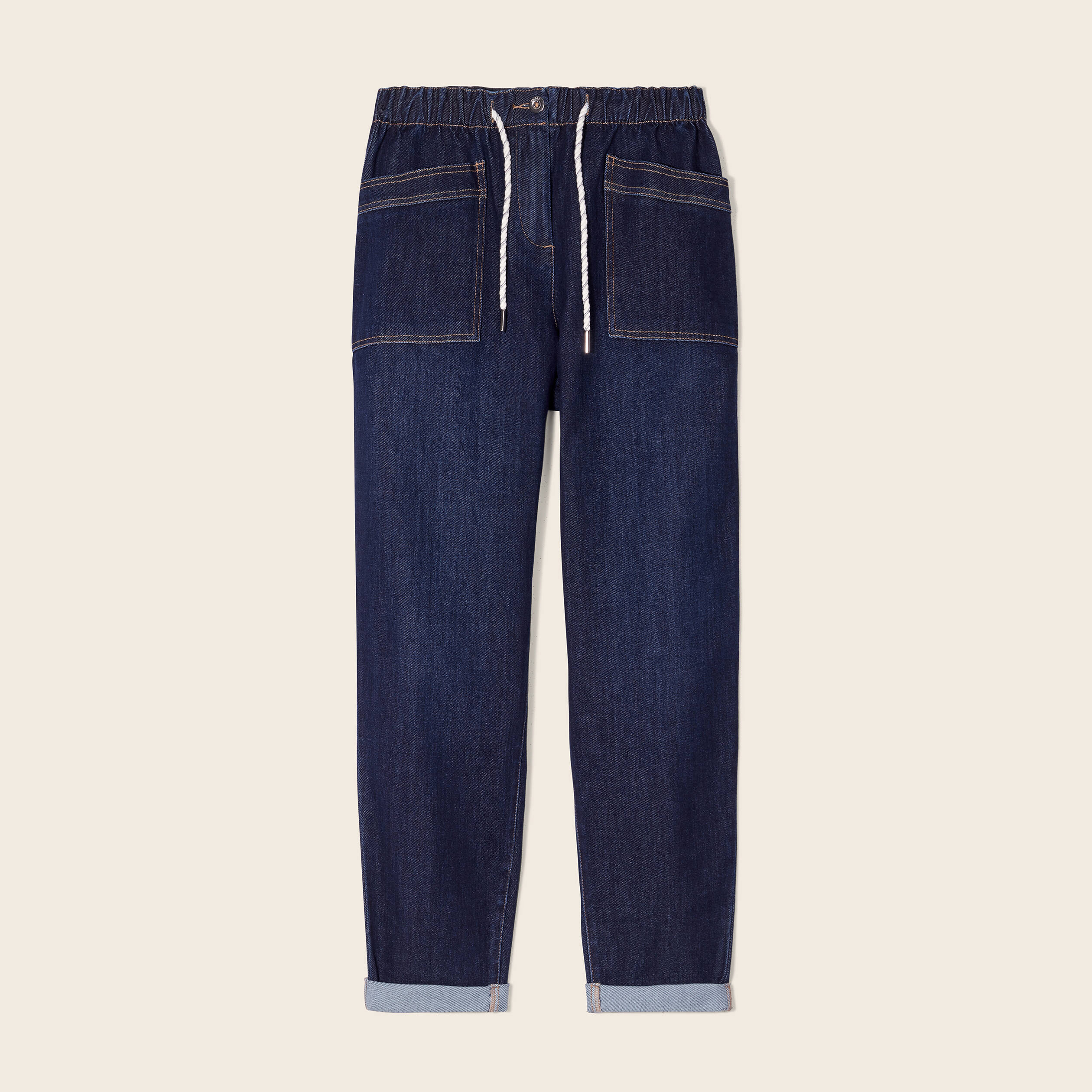 Jean large à coulisse denim brut femme