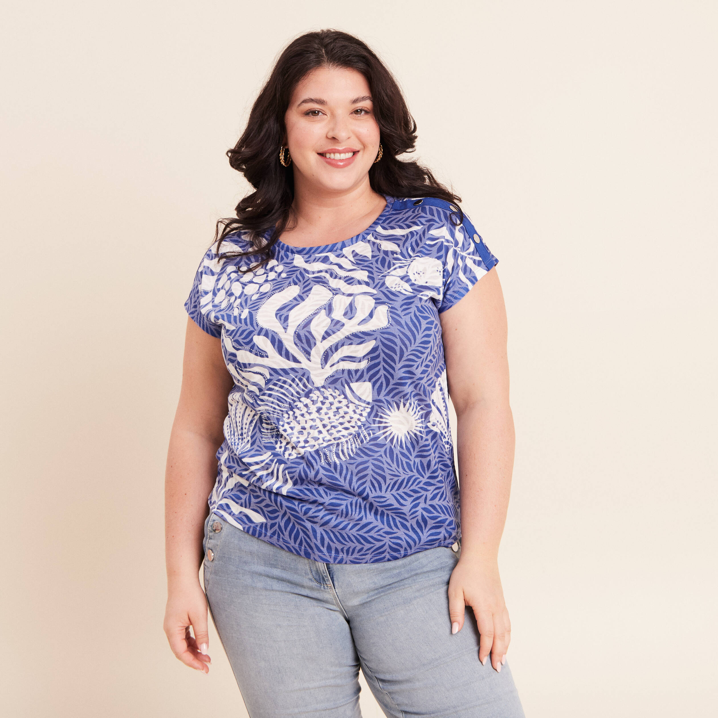T-shirt manches courtes bleu fonc&eacute; femme