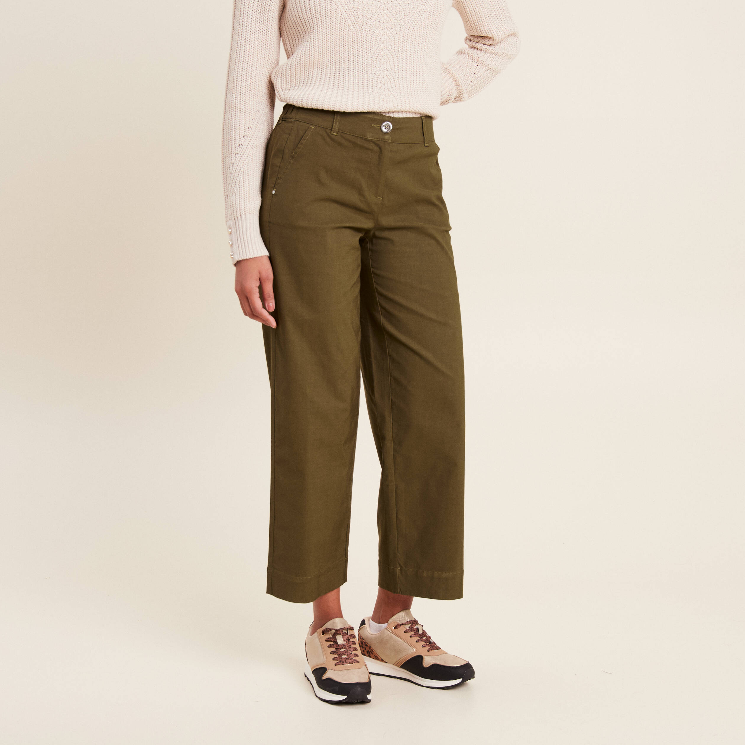 pantalon large 78eme vert olive femme Pantalon large 7/8ème vert olive femme
