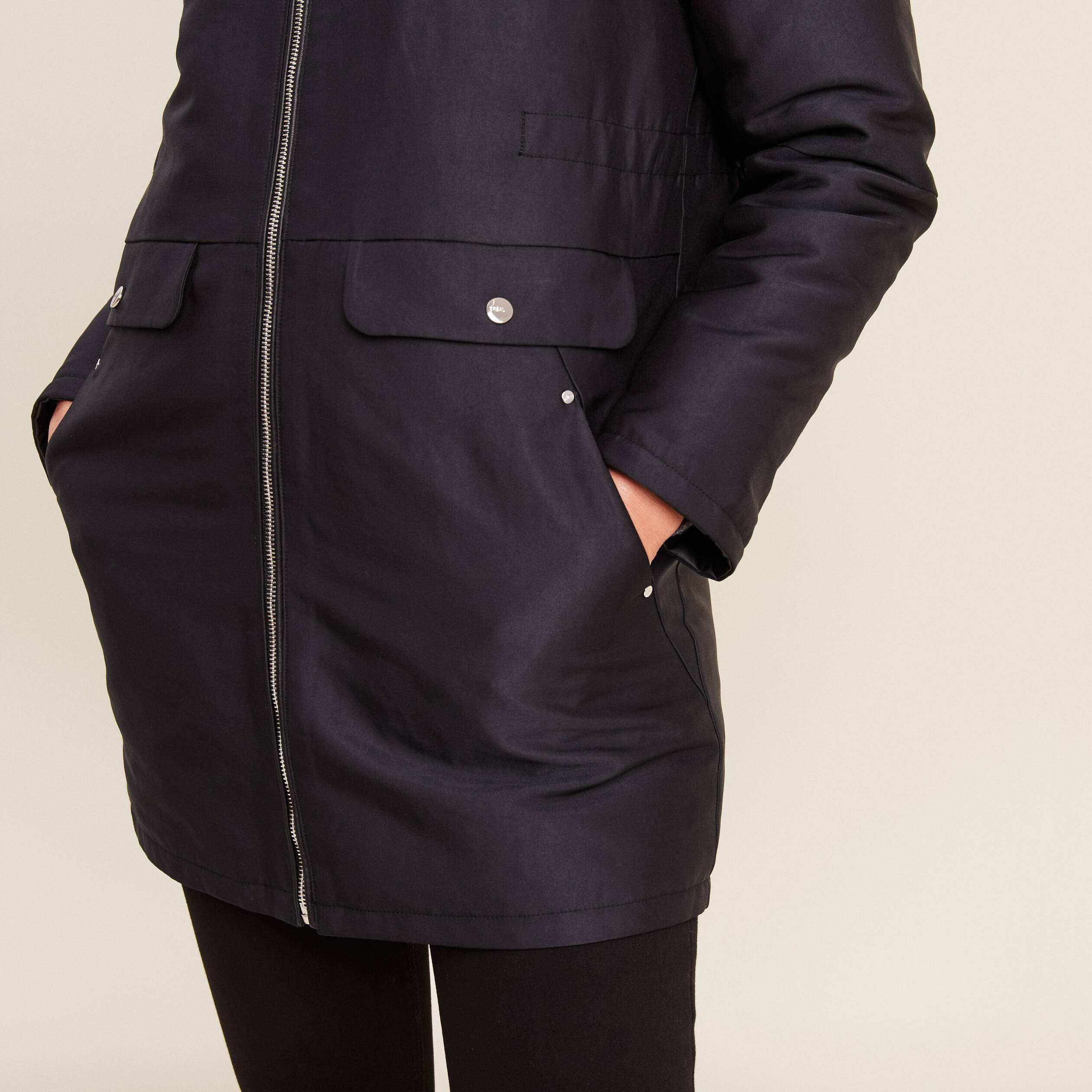 Parka r&eacute;versible &agrave; capuche noir femme