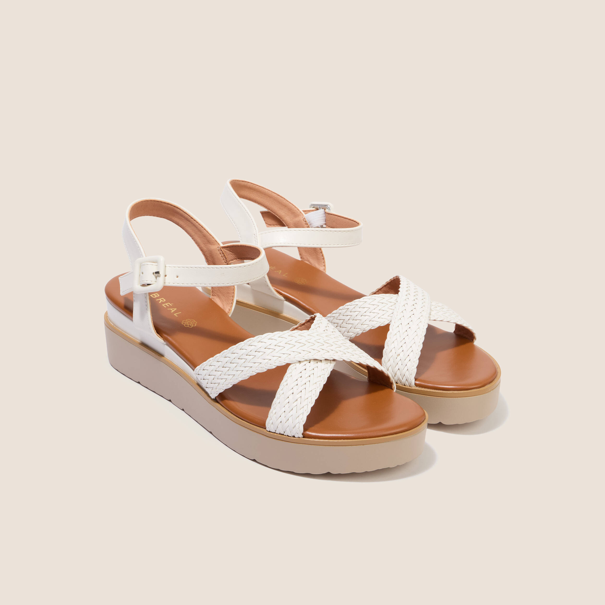 Sandales &agrave; talon compens&eacute; avec brides blanc femme