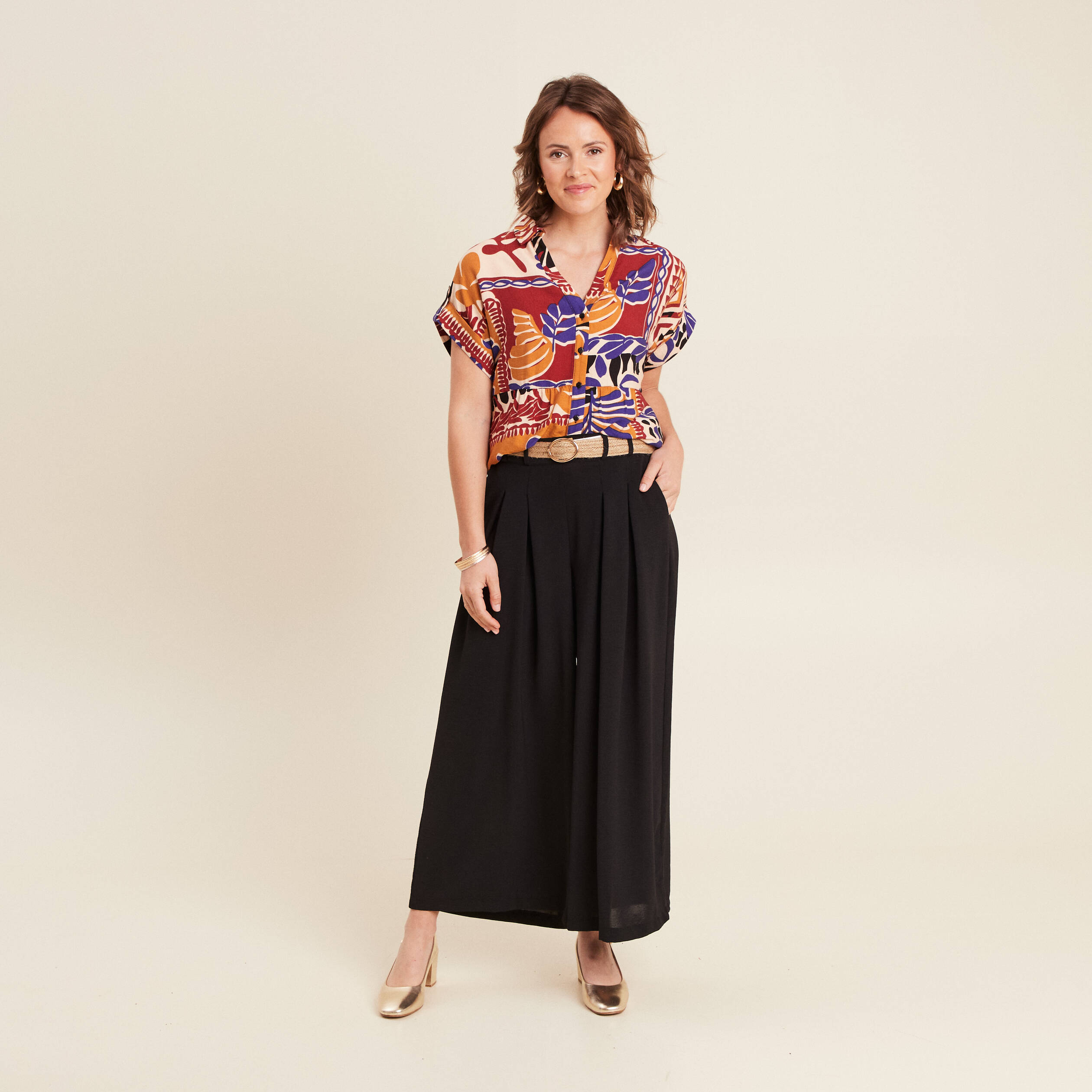Pantalon jupe-culotte large noir femme