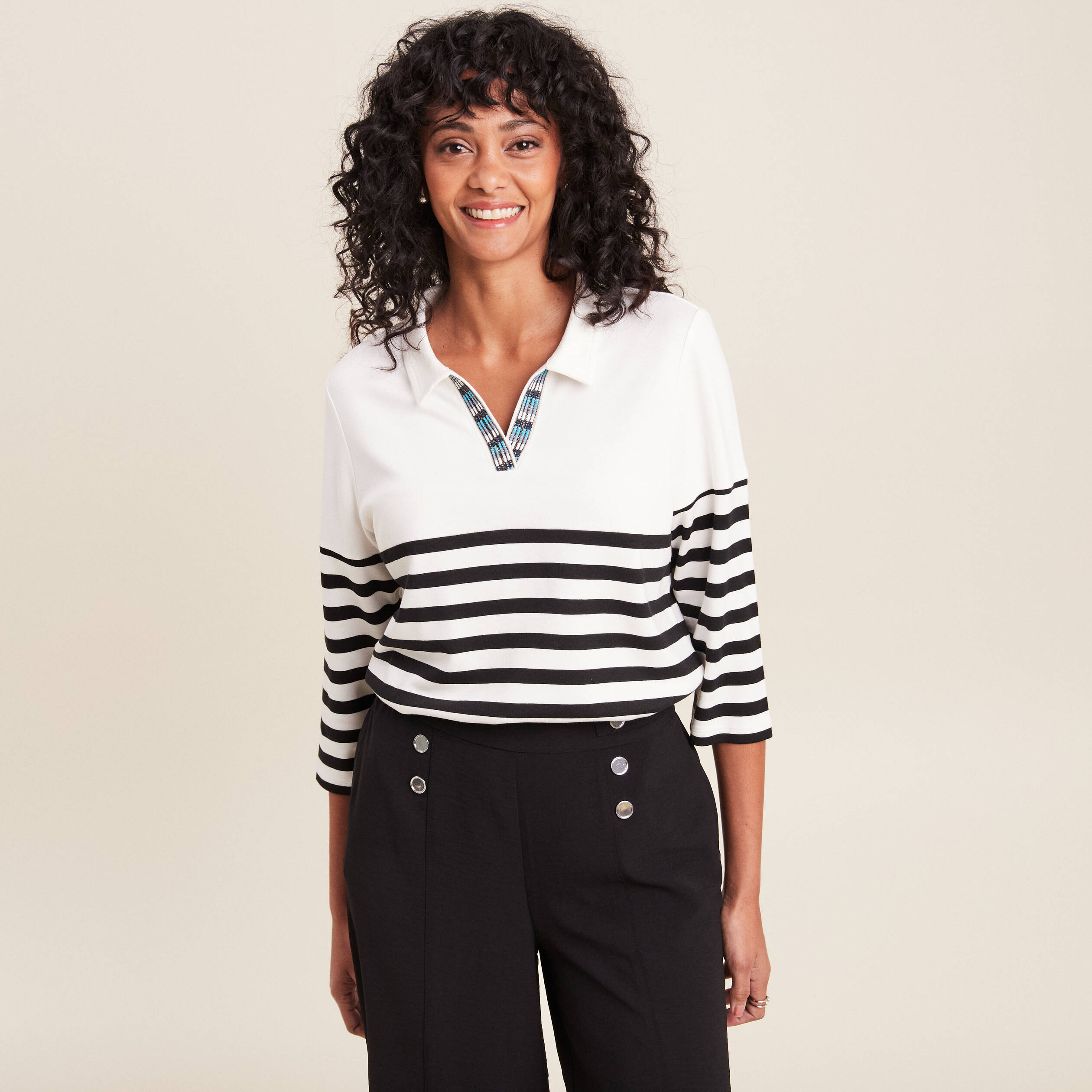 T-shirt manches 3/4 blanc femme