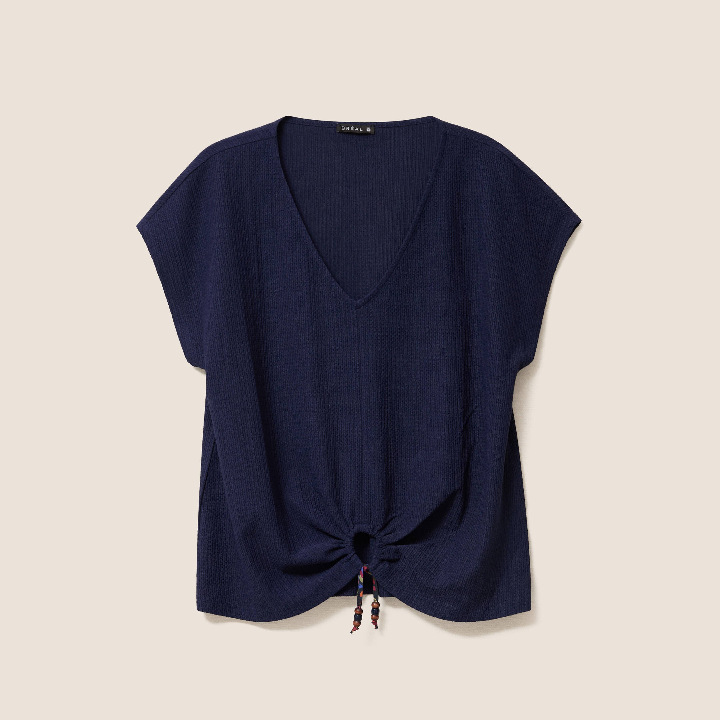 T-shirt bas resserr&eacute; manches courtes bleu marine femme