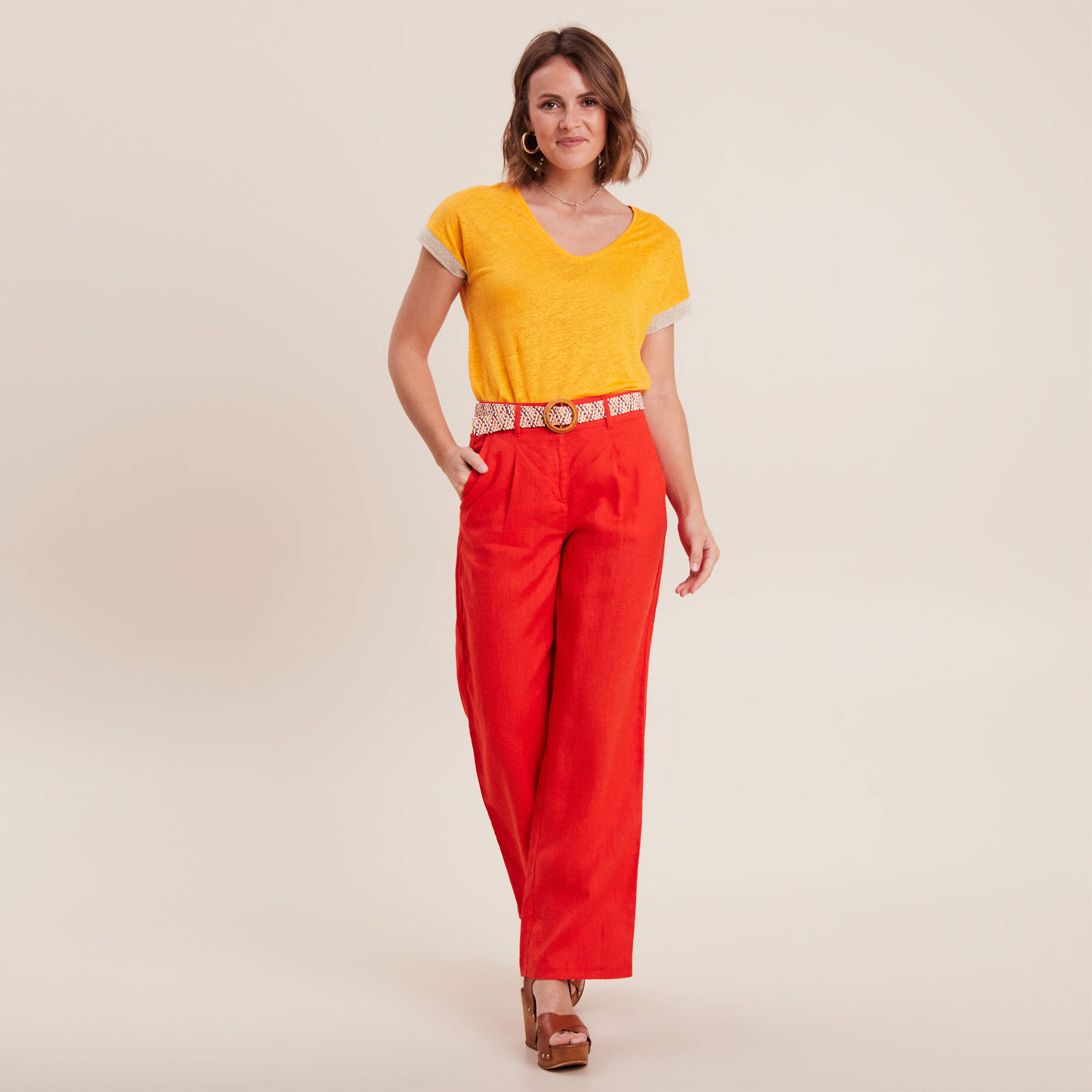 T-shirt manches courtes jaune or femme
